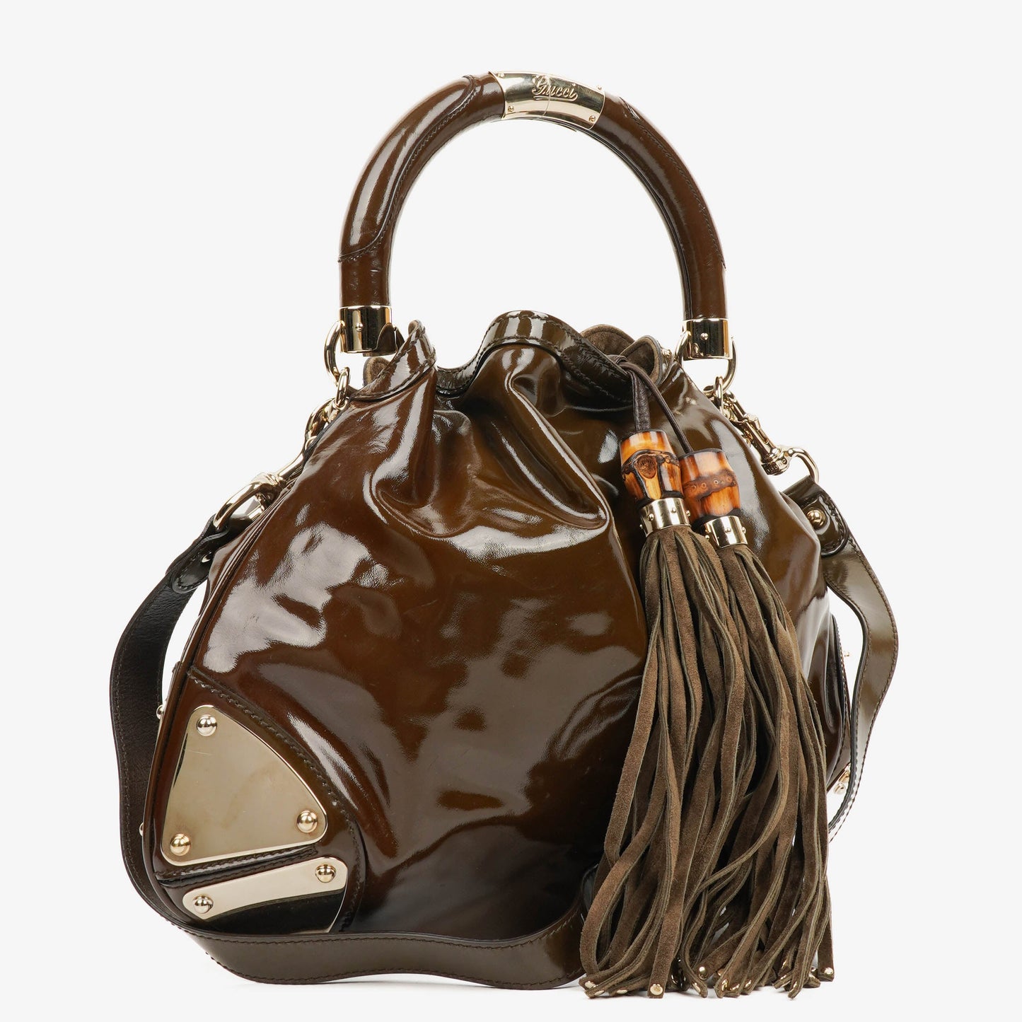 Gucci Brown Patent Leather Indy Top Handle Bag
