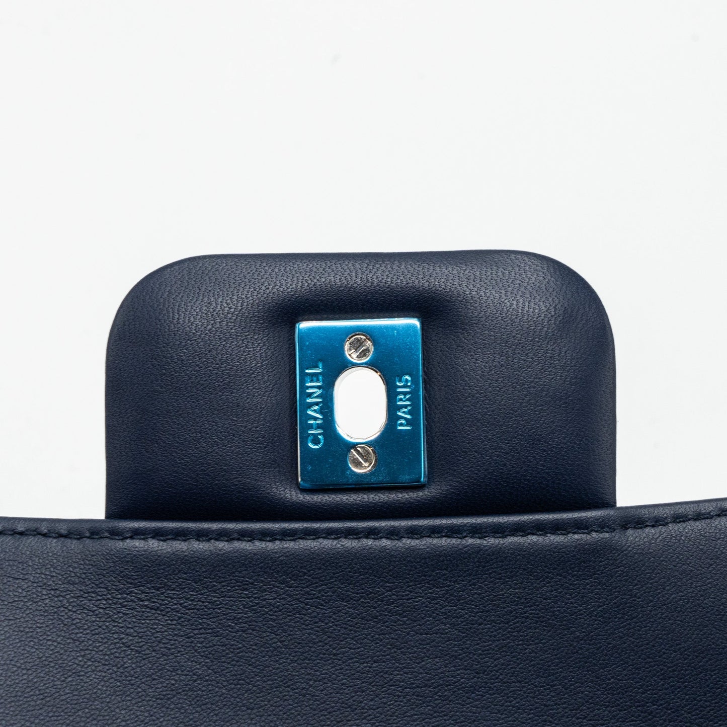 Chanel quilted long flap bag lambskin dark blue