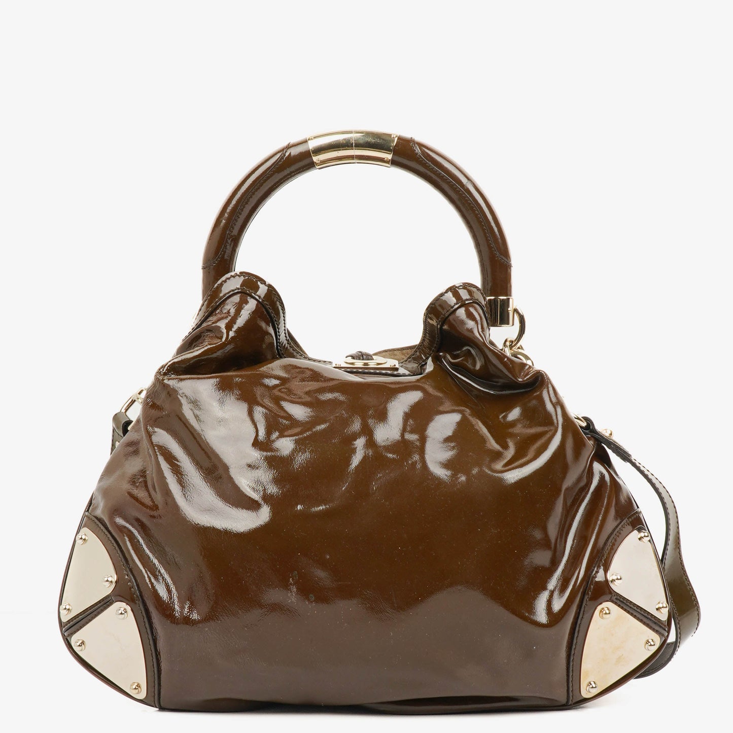 Gucci Brown Patent Leather Indy Top Handle Bag