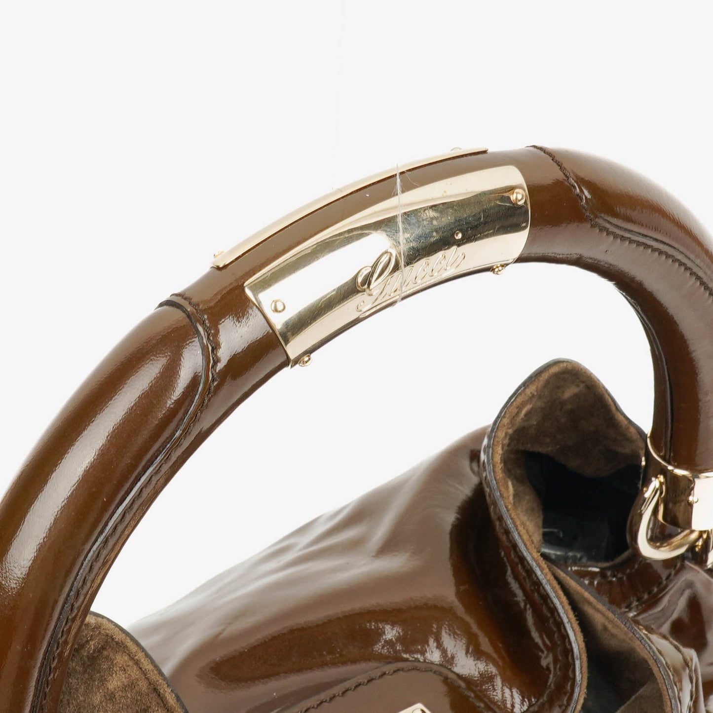 Gucci Brown Patent Leather Indy Top Handle Bag