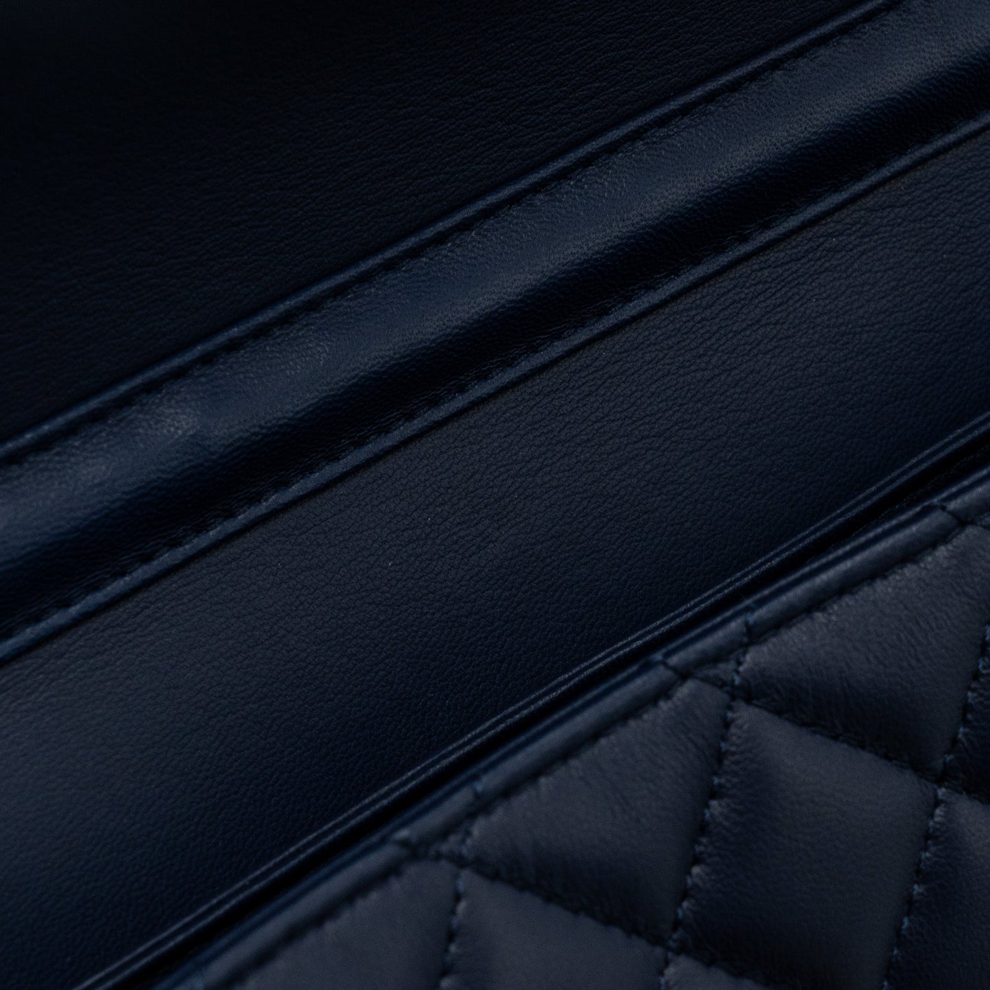 Chanel quilted long flap bag lambskin dark blue