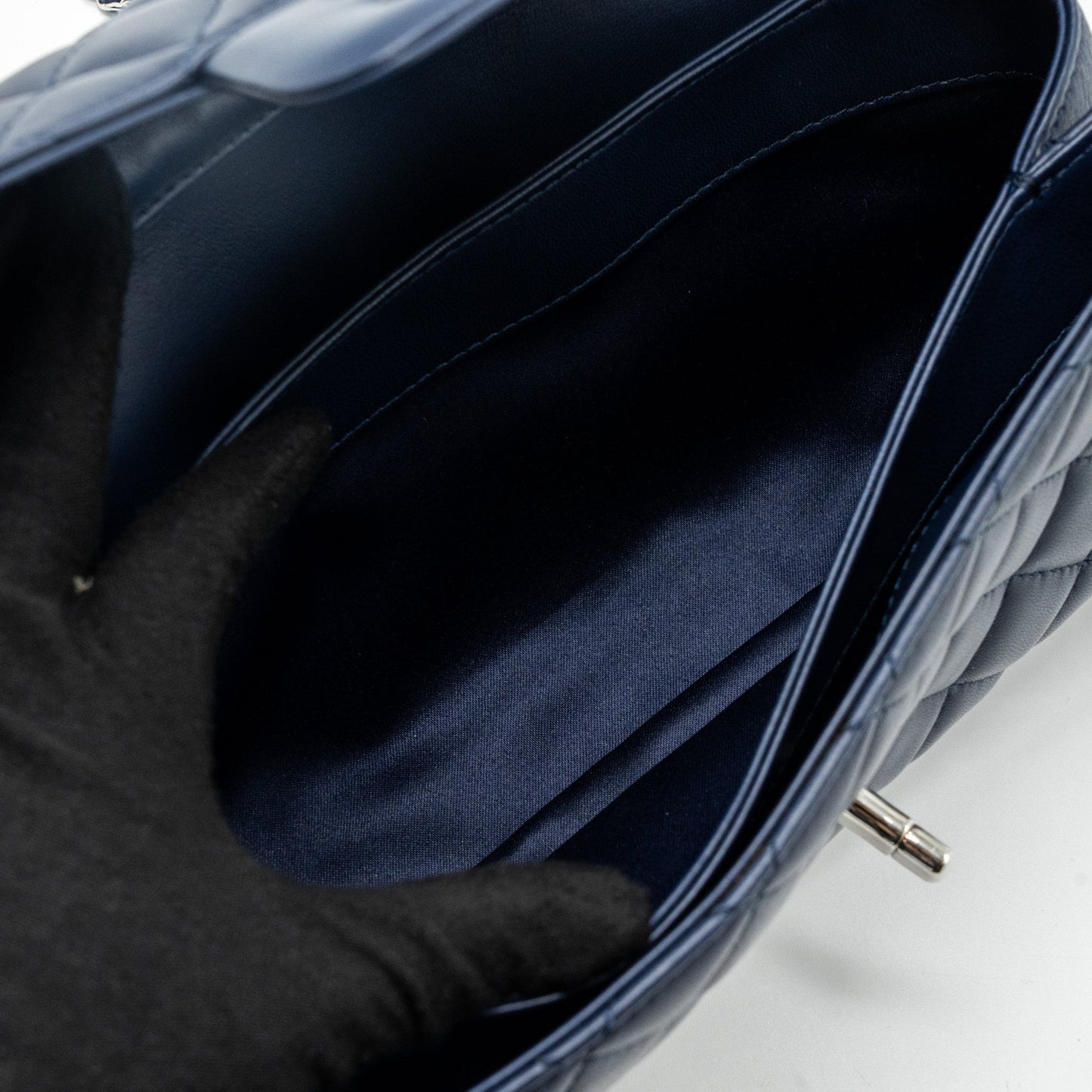 Chanel quilted long flap bag lambskin dark blue