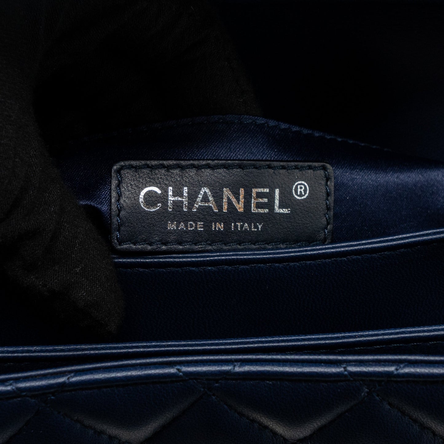 Chanel quilted long flap bag lambskin dark blue