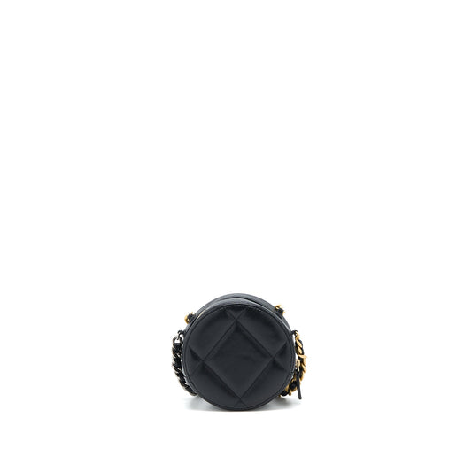 Chanel 19 Round Clutch With Chain Goatskin Black Multicolour Hardware