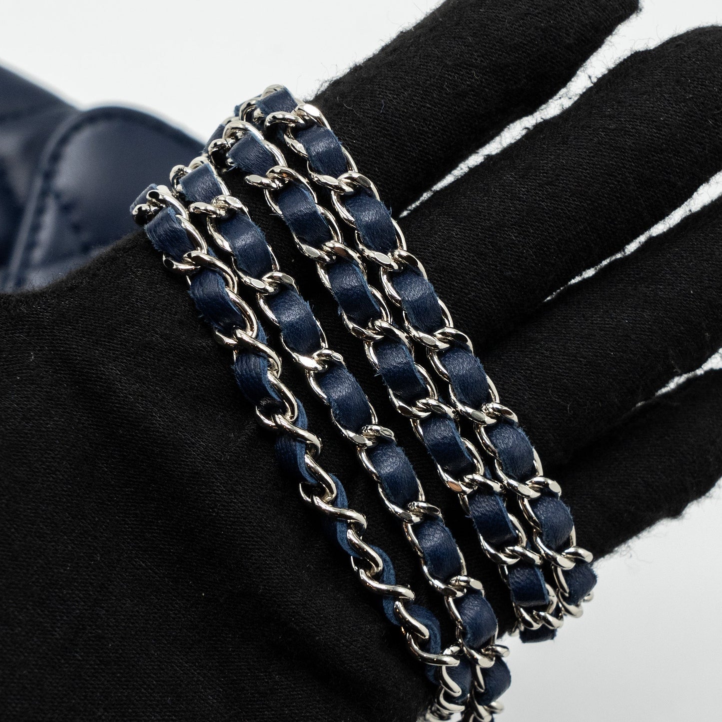 Chanel quilted long flap bag lambskin dark blue
