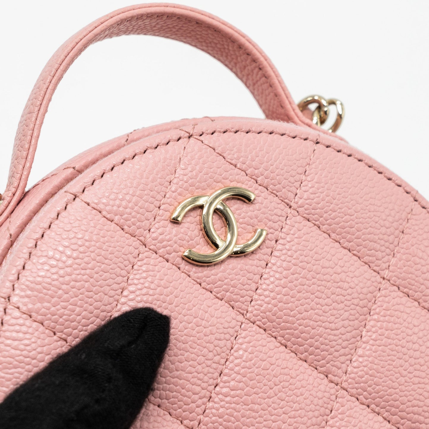 Chanel Top Handle Mini Round Vanity With Chain Caviar Pink L
