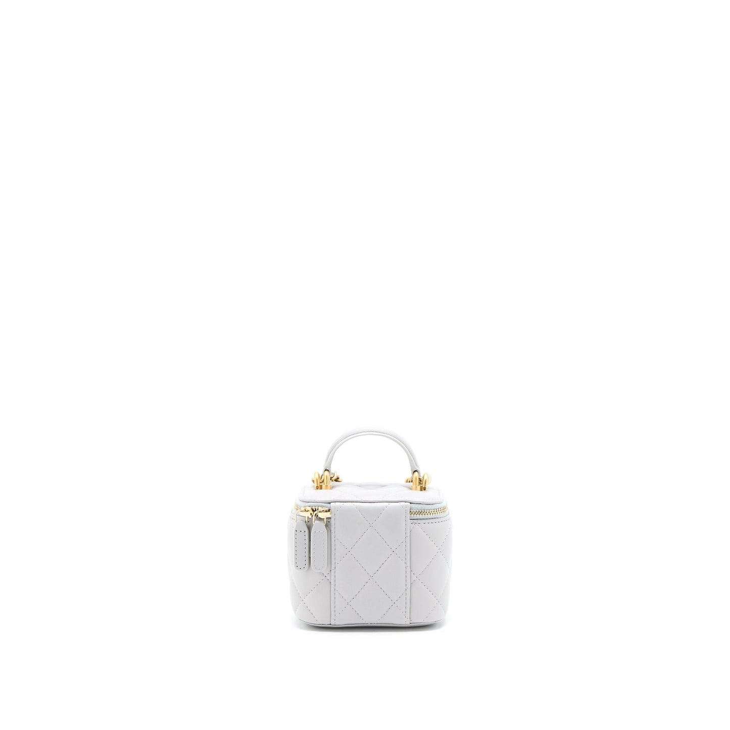 Chanel 21A Top Handle Mini Vanity with Chain Lambskin Light Grey