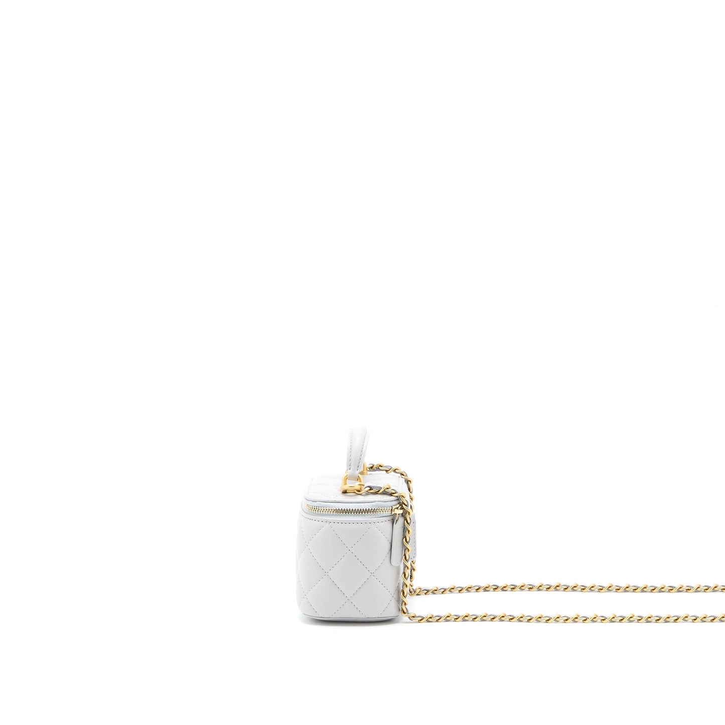 Chanel 21A Top Handle Mini Vanity with Chain Lambskin Light Grey