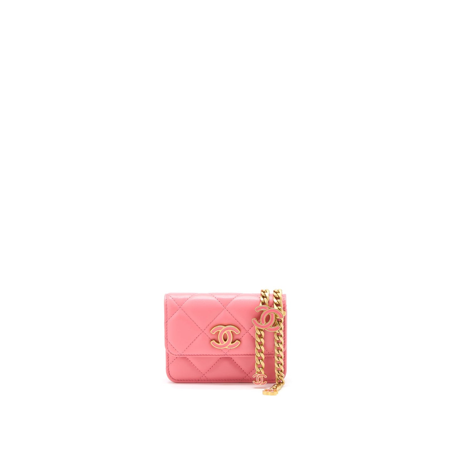 Chanel Mini Flap Waist Bag Enamel Logo Lambskin Pink