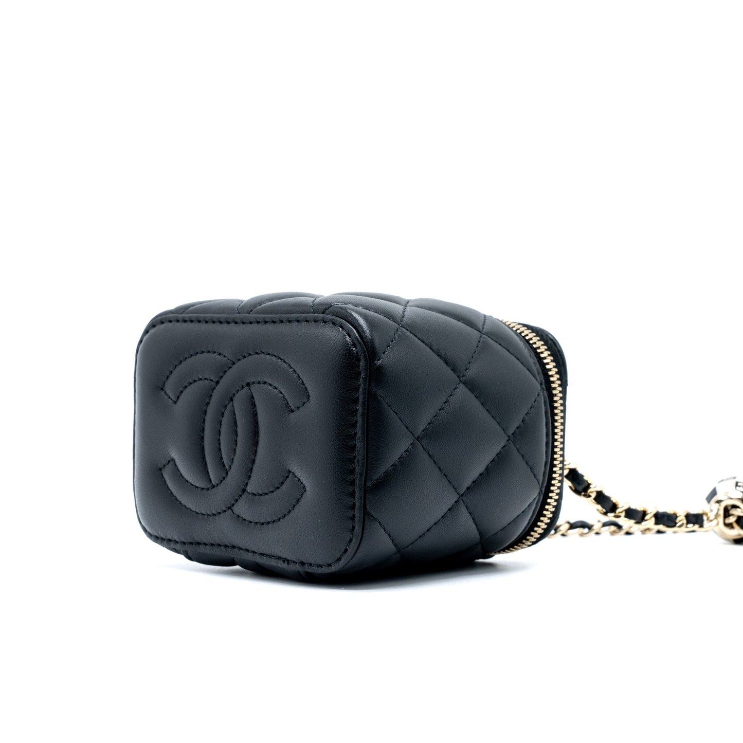 Chanel 23C Pearl Crush Mini Vanity with Chain Lambskin Black L (Microchip)