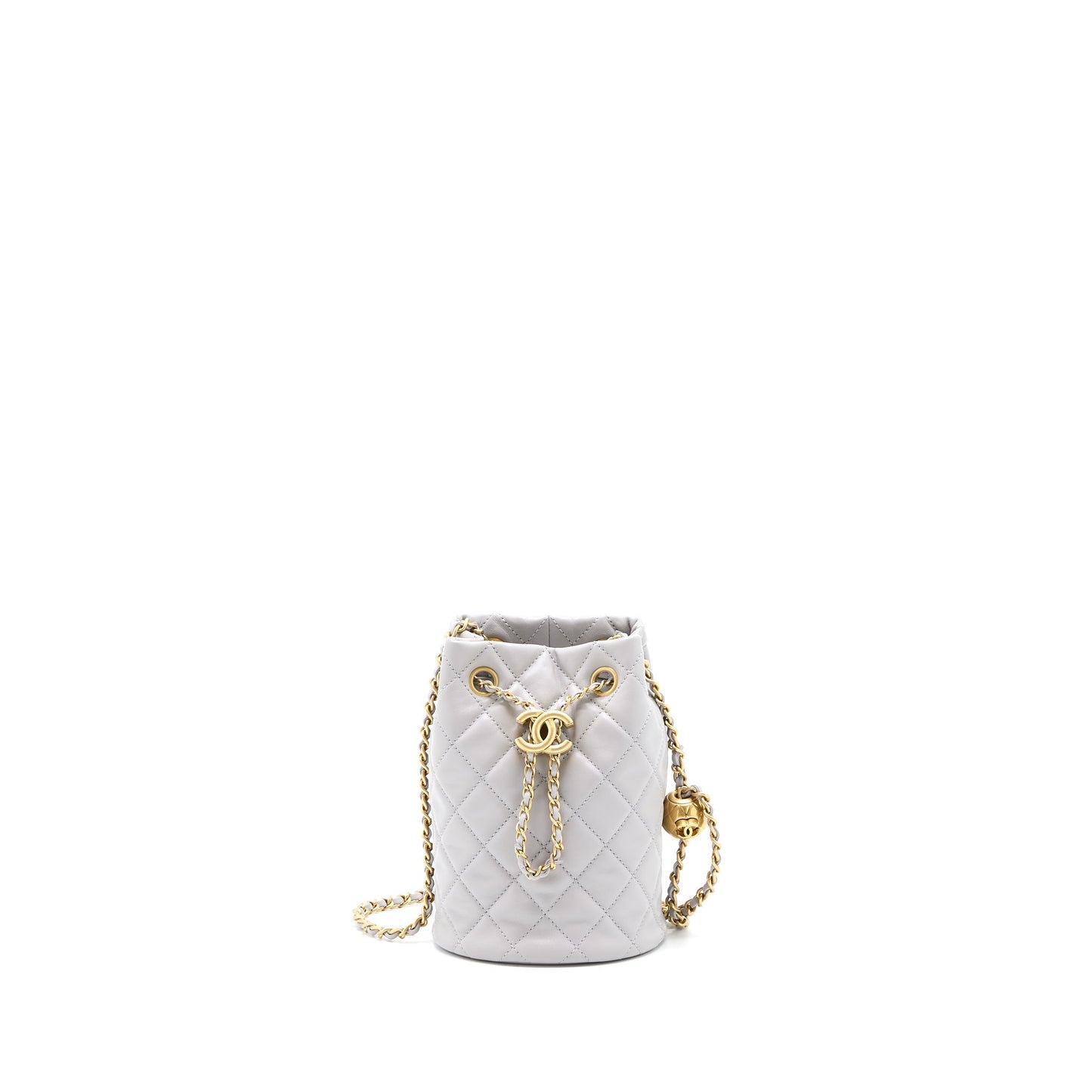 Chanel 22B Pearl Crush Bucket Bag Lambskin Grey  (Microchip)
