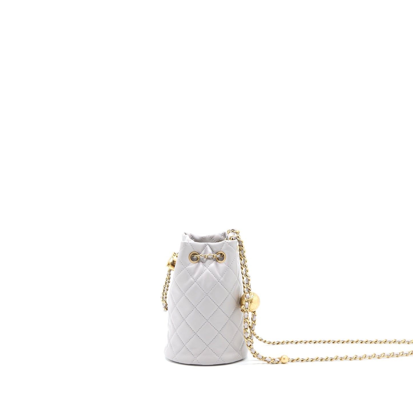 Chanel 22B Pearl Crush Bucket Bag Lambskin Grey  (Microchip)