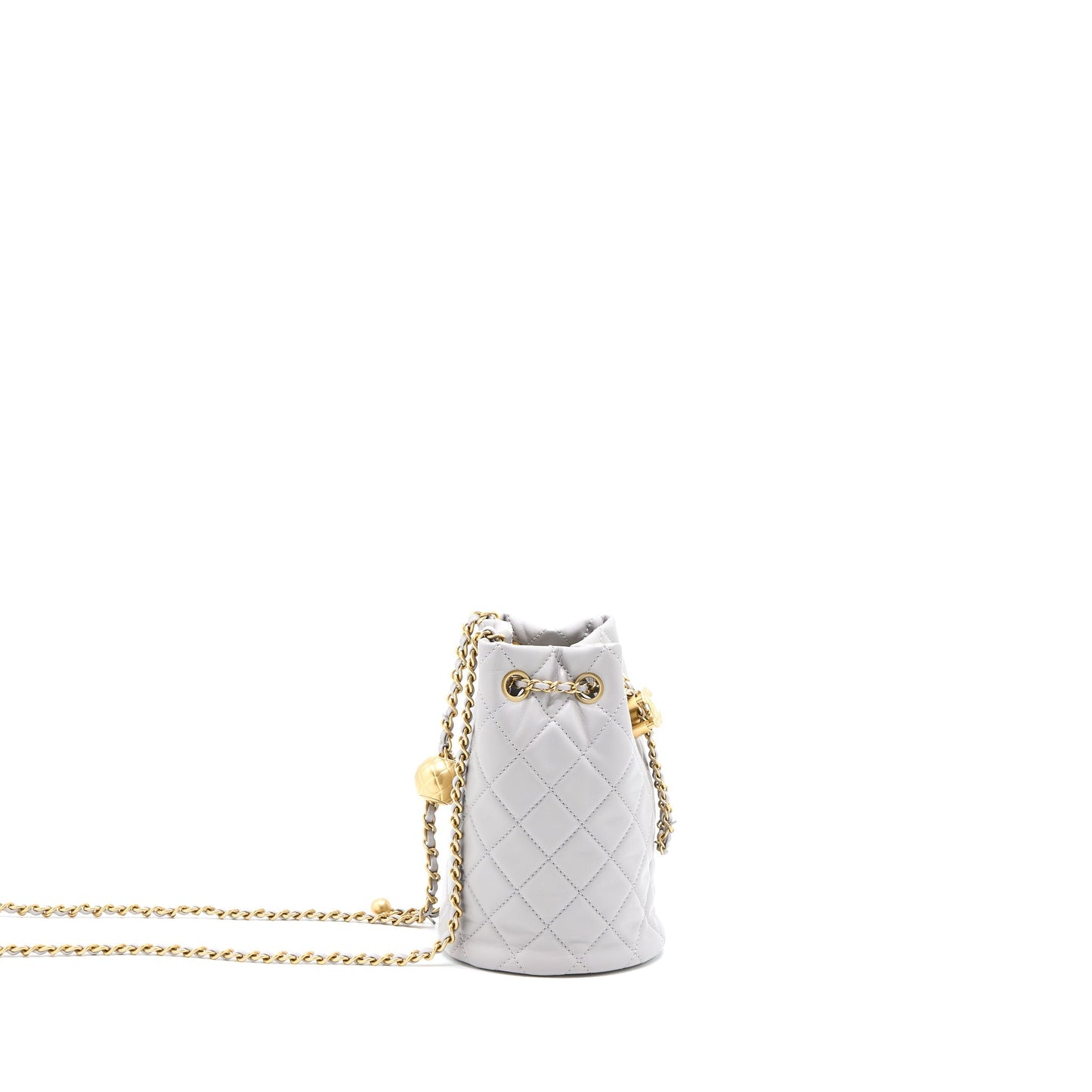 Chanel 22B Pearl Crush Bucket Bag Lambskin Grey  (Microchip)
