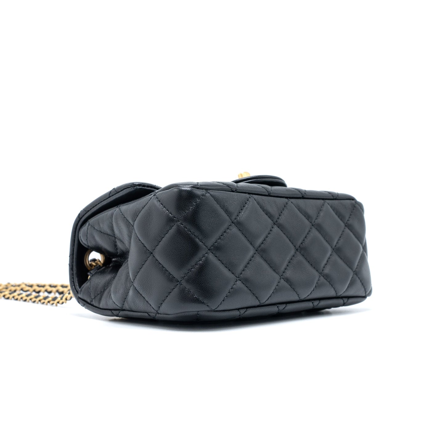 Chanel Pearl Crush Mini Square Flap Bag Lambskin Black Brushed  (Microchip)