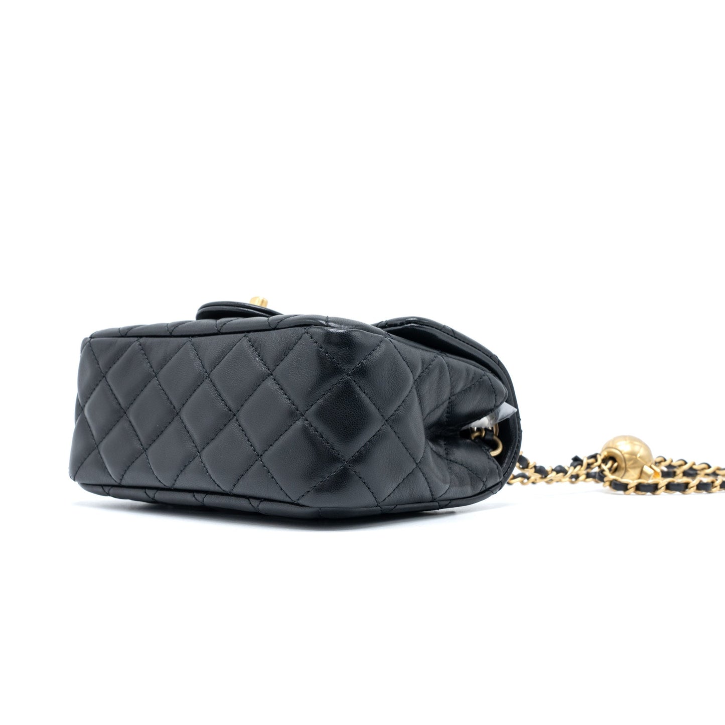 Chanel Pearl Crush Mini Square Flap Bag Lambskin Black Brushed  (Microchip)