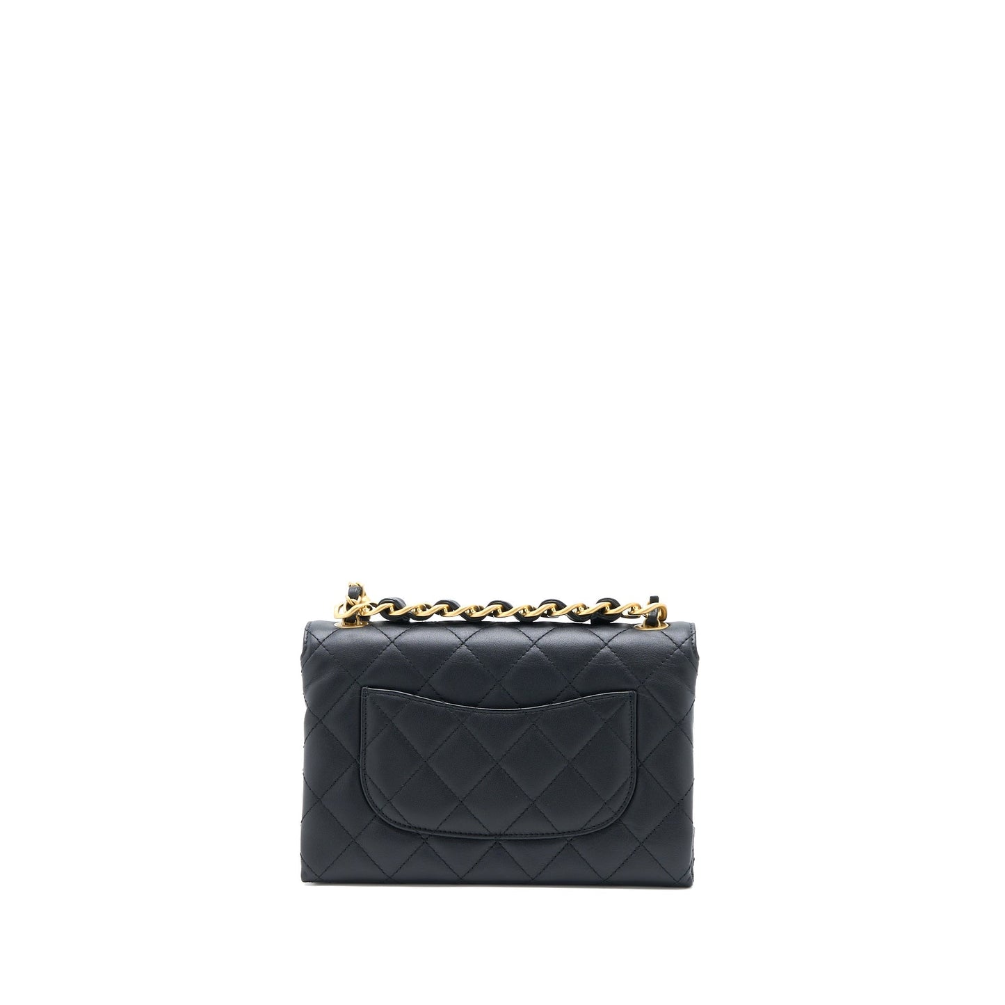 Chanel Handle Flap Bag Calfskin Black Brushed  (Microchip)