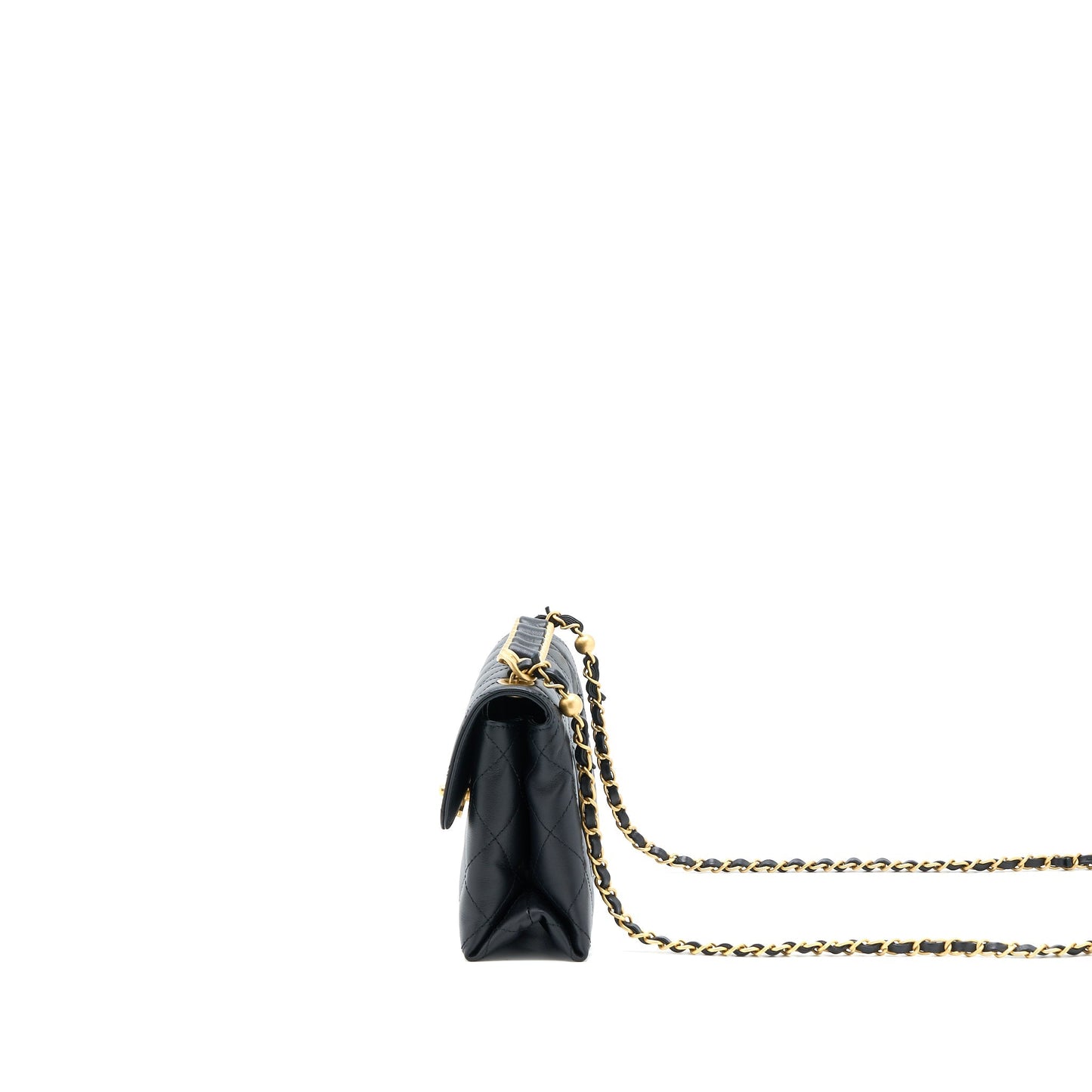Chanel Handle Flap Bag Calfskin Black Brushed  (Microchip)