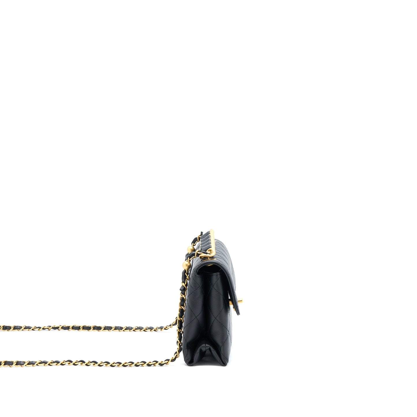 Chanel Handle Flap Bag Calfskin Black Brushed  (Microchip)