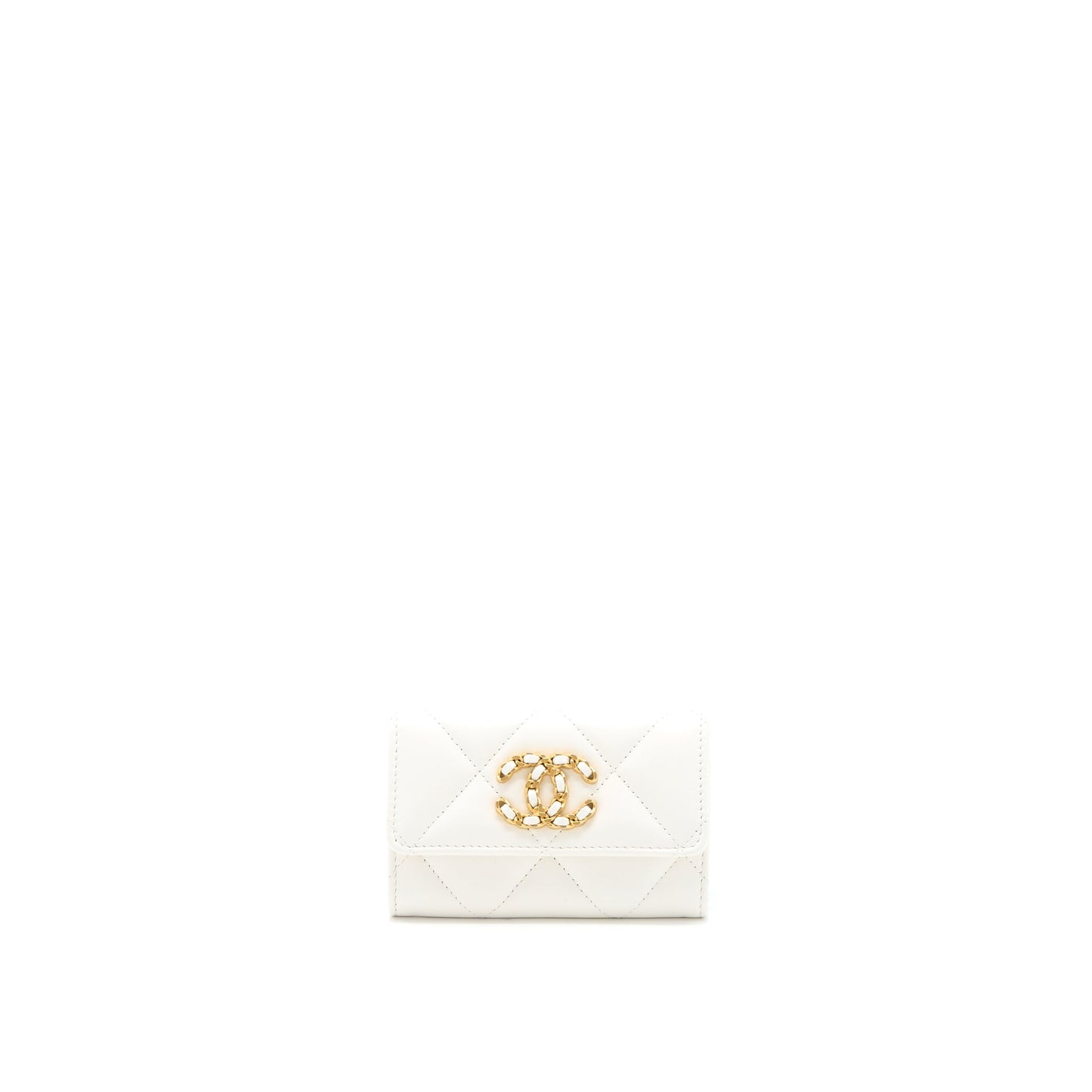 Chanel 19 Flap Card Holder Lambskin White Brushed  (Microchip)