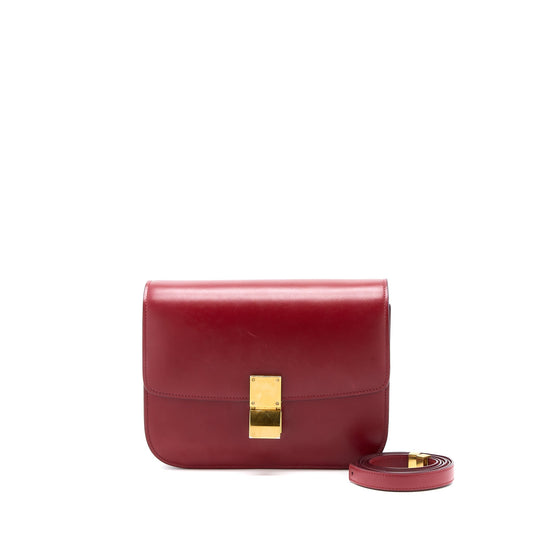 Celine Medium Classic Box Purse Calfskin Red