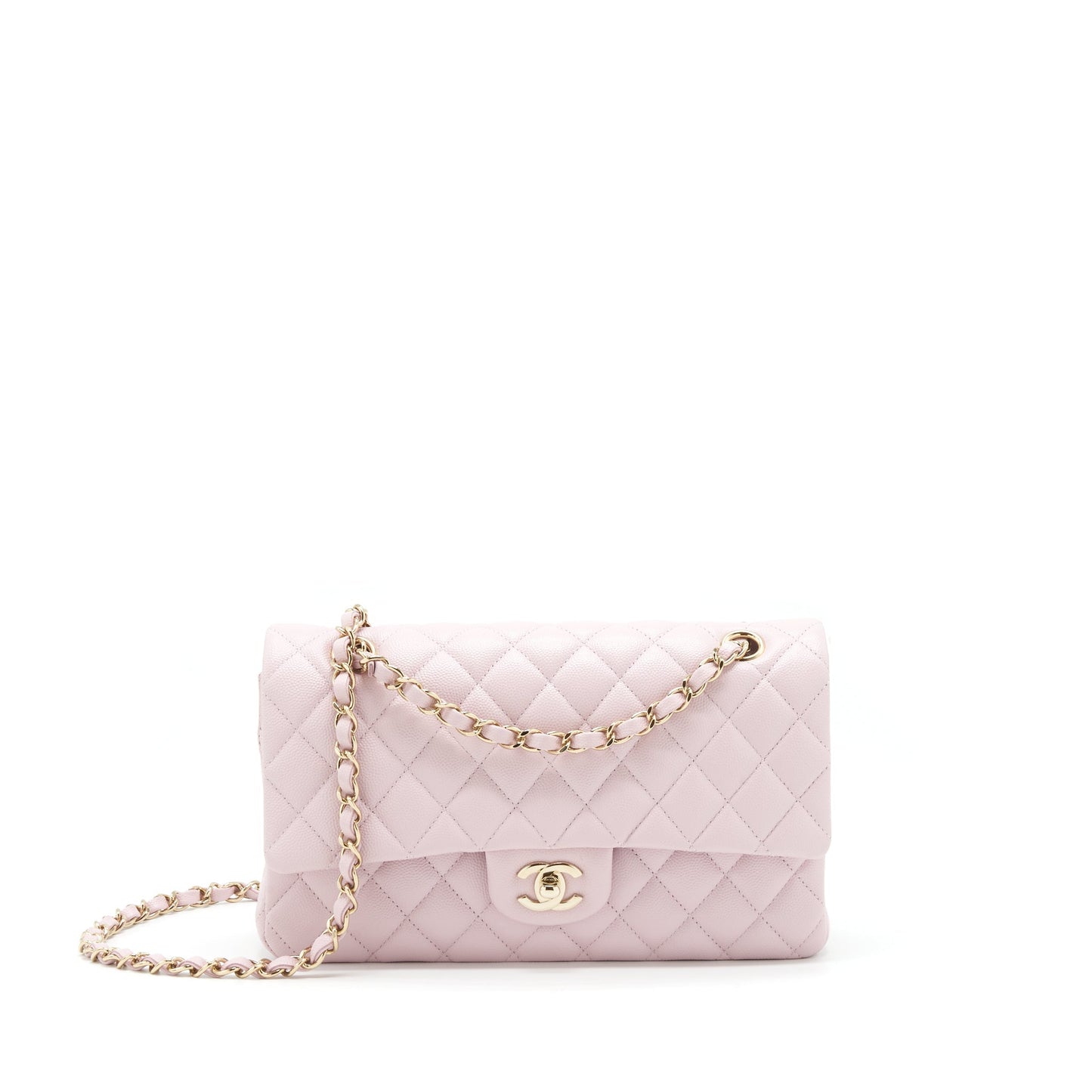 Chanel Medium Classic Double Flap Bag 21S Caviar Light Pink L
