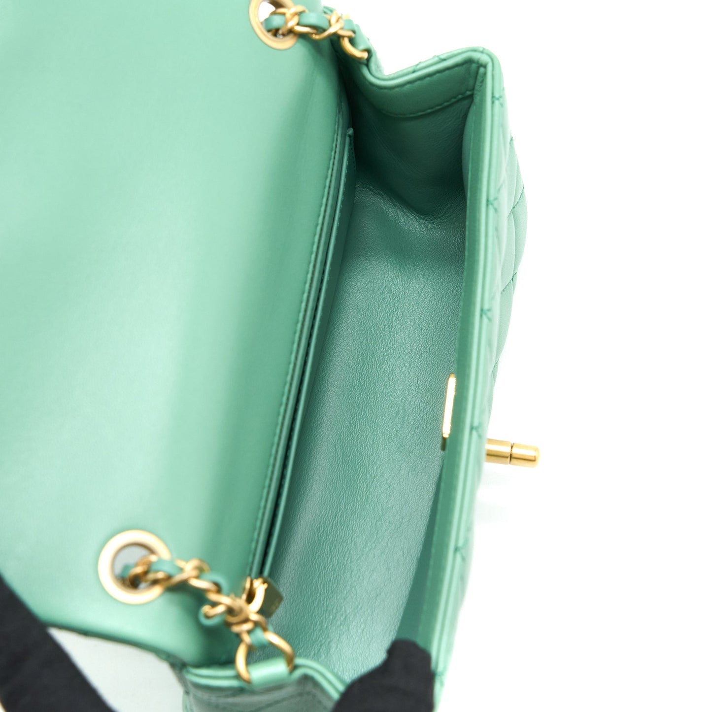 Chanel Pearl Crush Mini Rectangular Flap Bag Lambskin Green  (Microchip)
