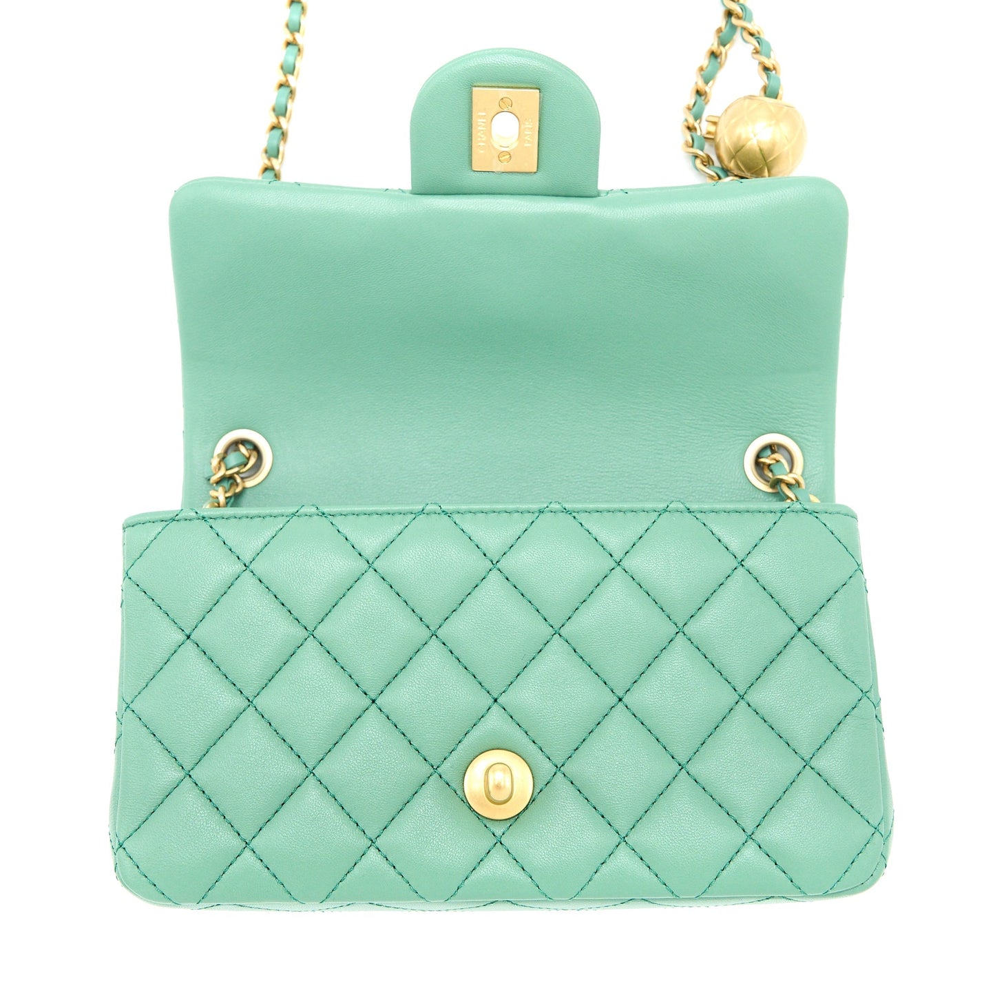 Chanel Pearl Crush Mini Rectangular Flap Bag Lambskin Green  (Microchip)