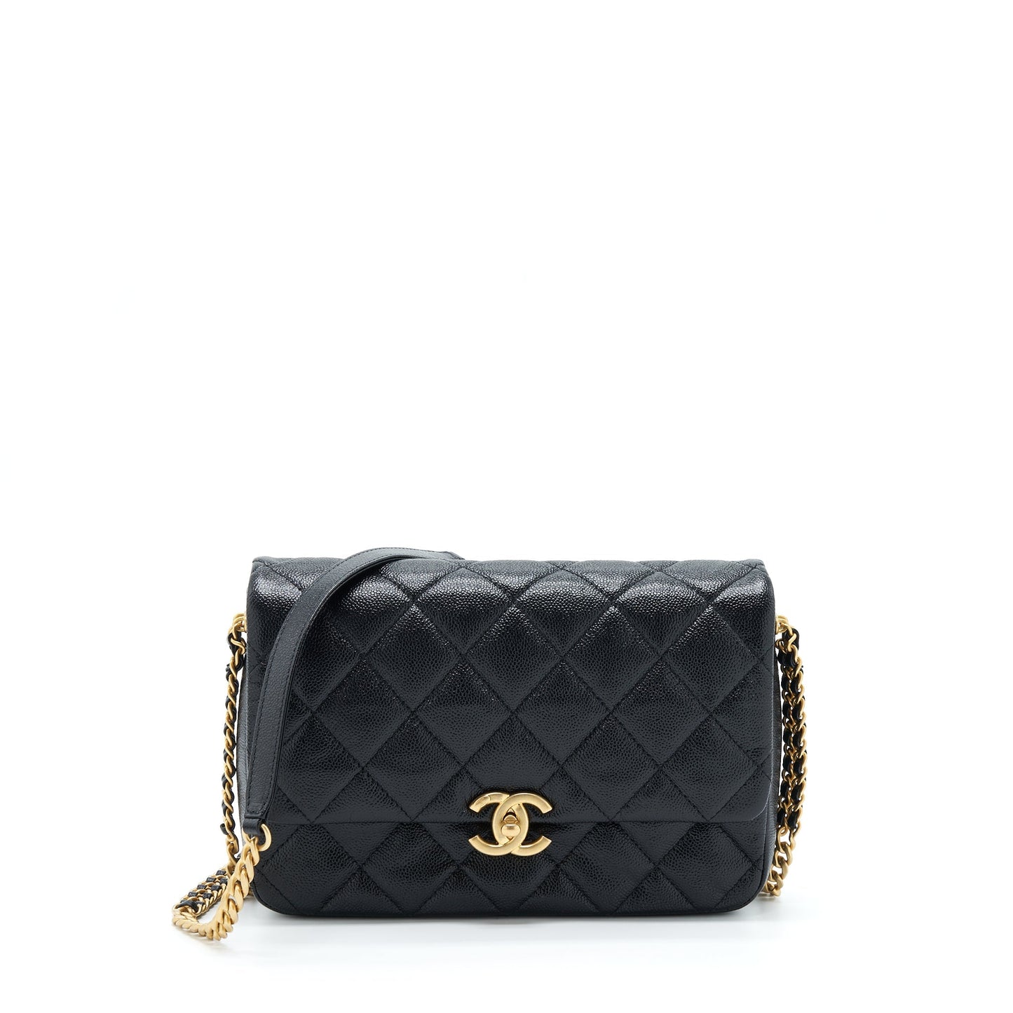 Chanel 22P Medium Melody Bag Grained Calfskin Black