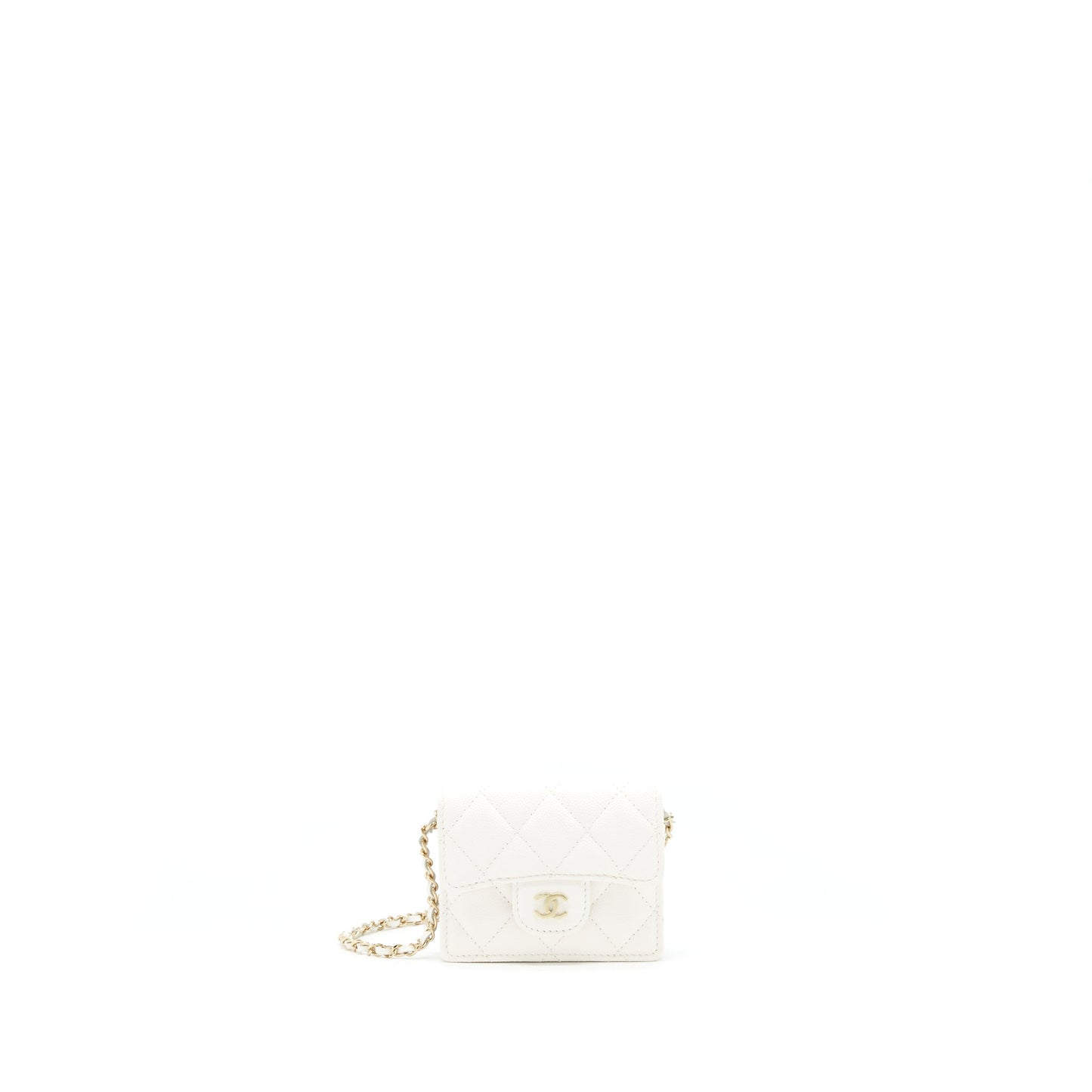 Chanel 21B Card Holder On Chain Caviar White L