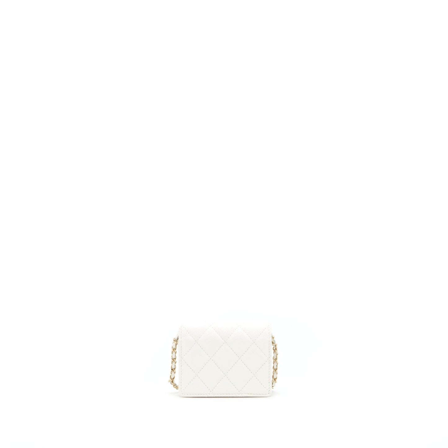 Chanel 21B Card Holder On Chain Caviar White L