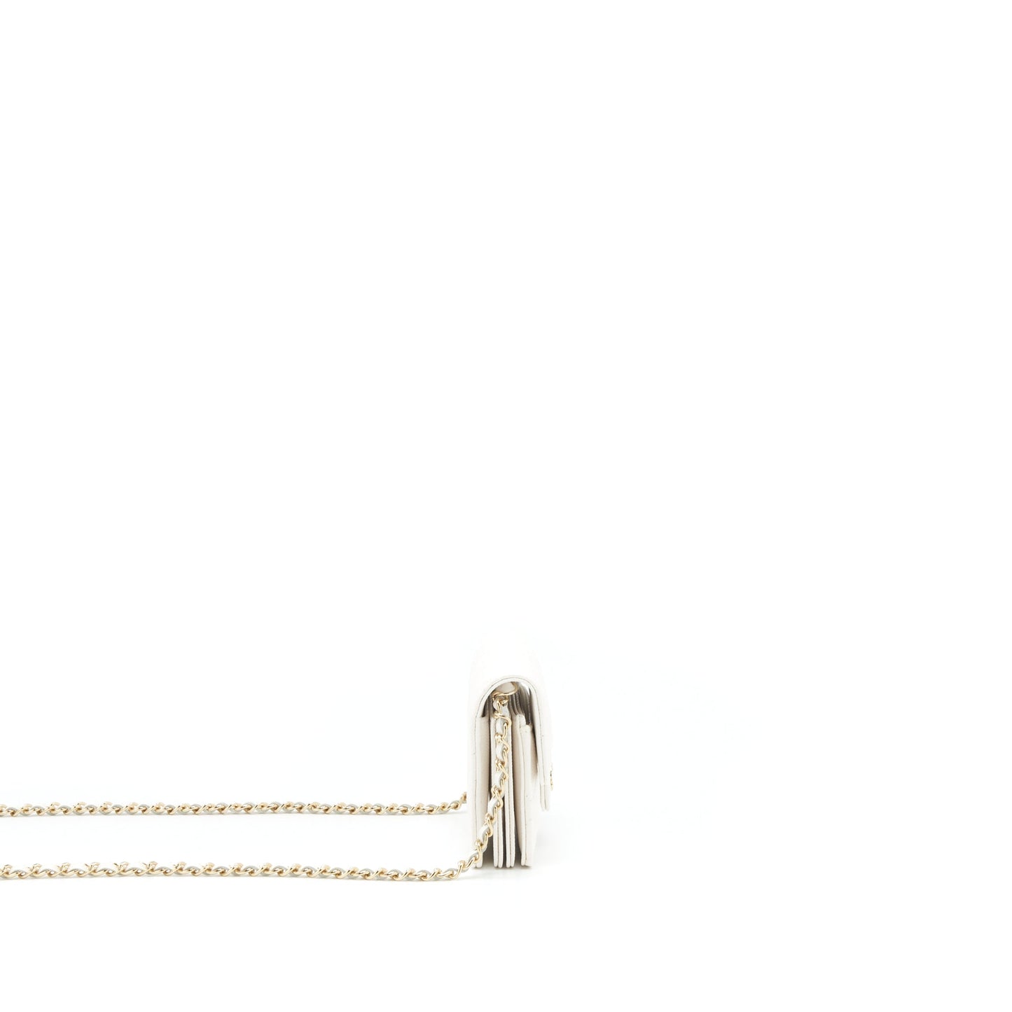 Chanel 21B Card Holder On Chain Caviar White L