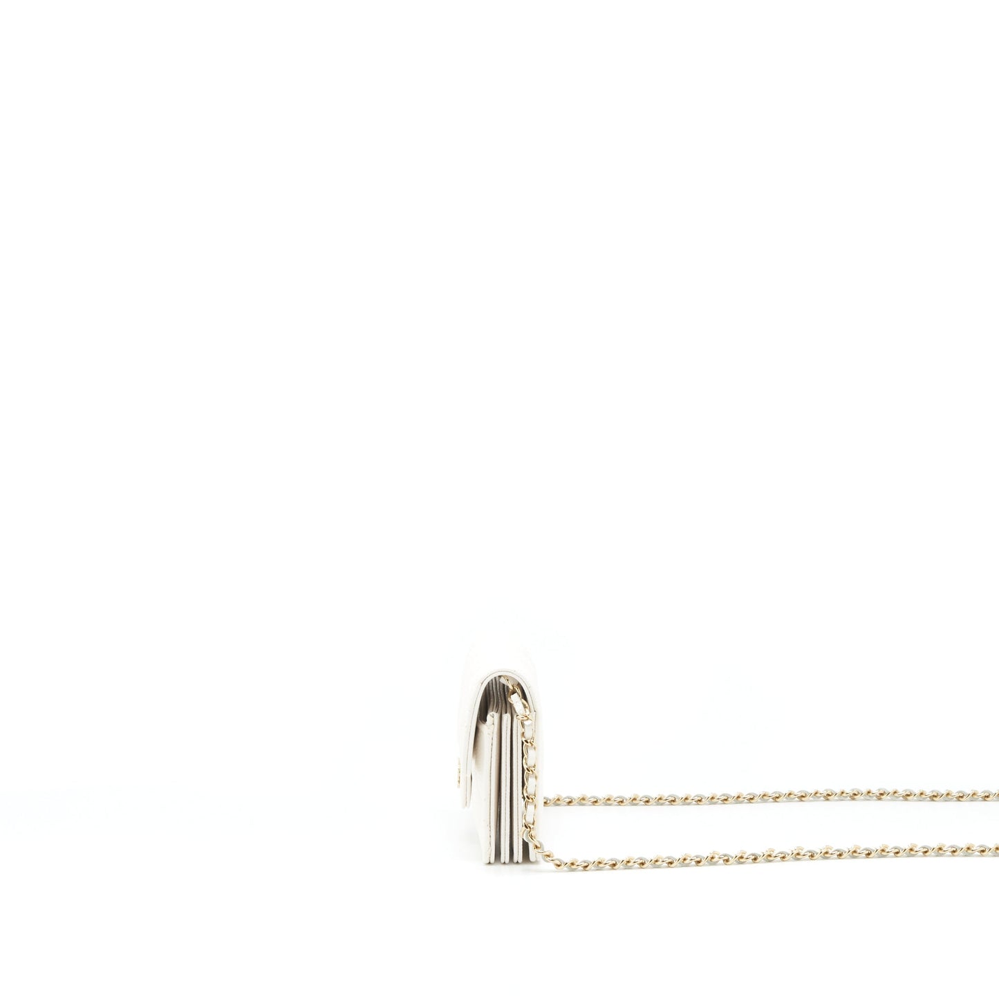 Chanel 21B Card Holder On Chain Caviar White L