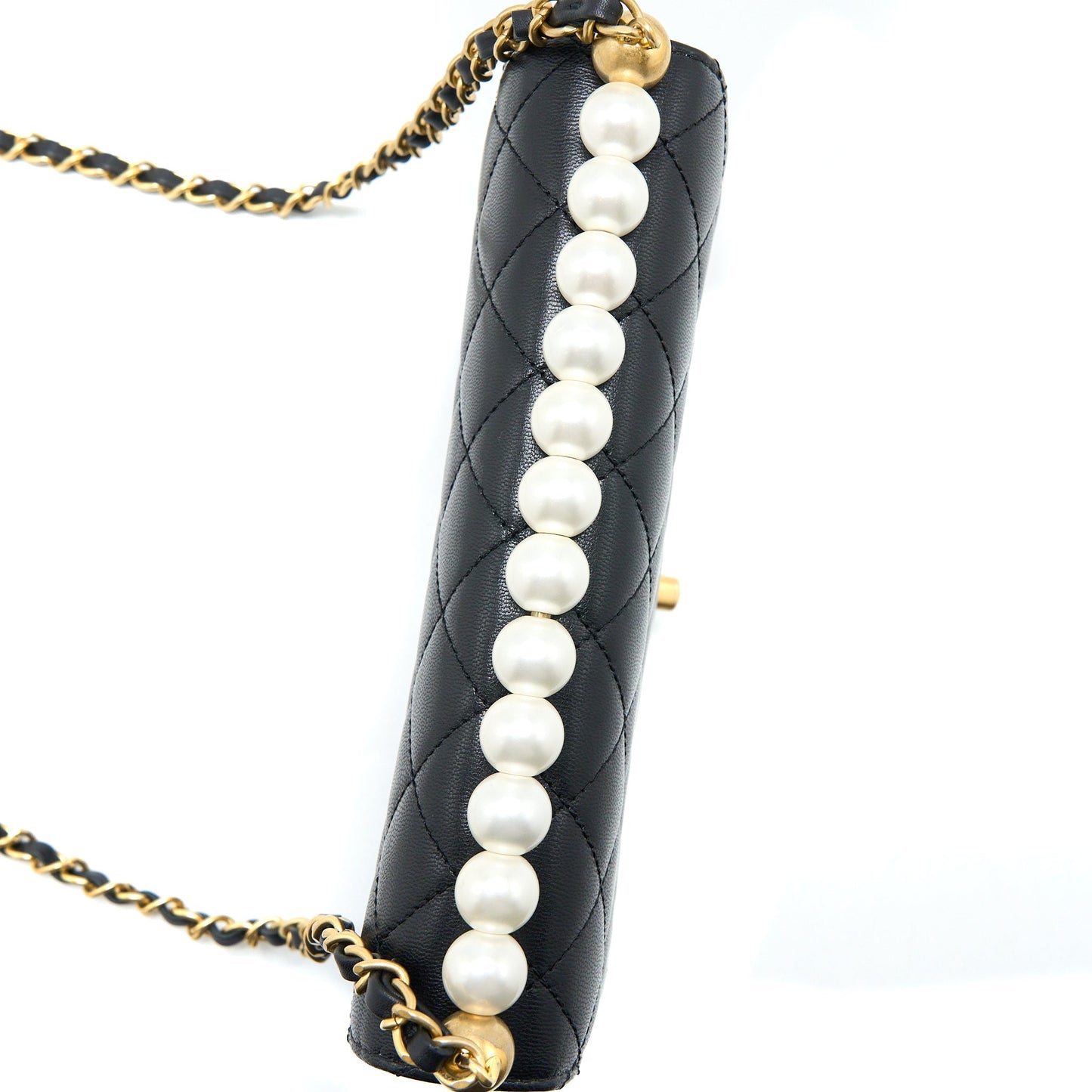 Chanel 20C Pearl Flap Bag Goatskin Black