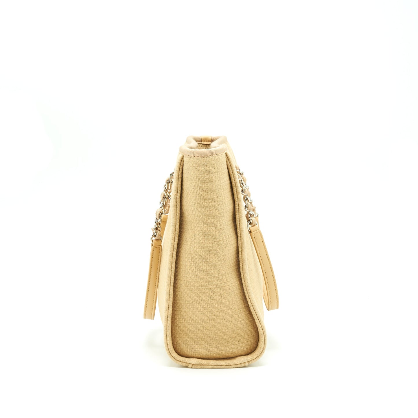 Chanel Deauville PM Chain Tote Bag Canvas Dark Beige