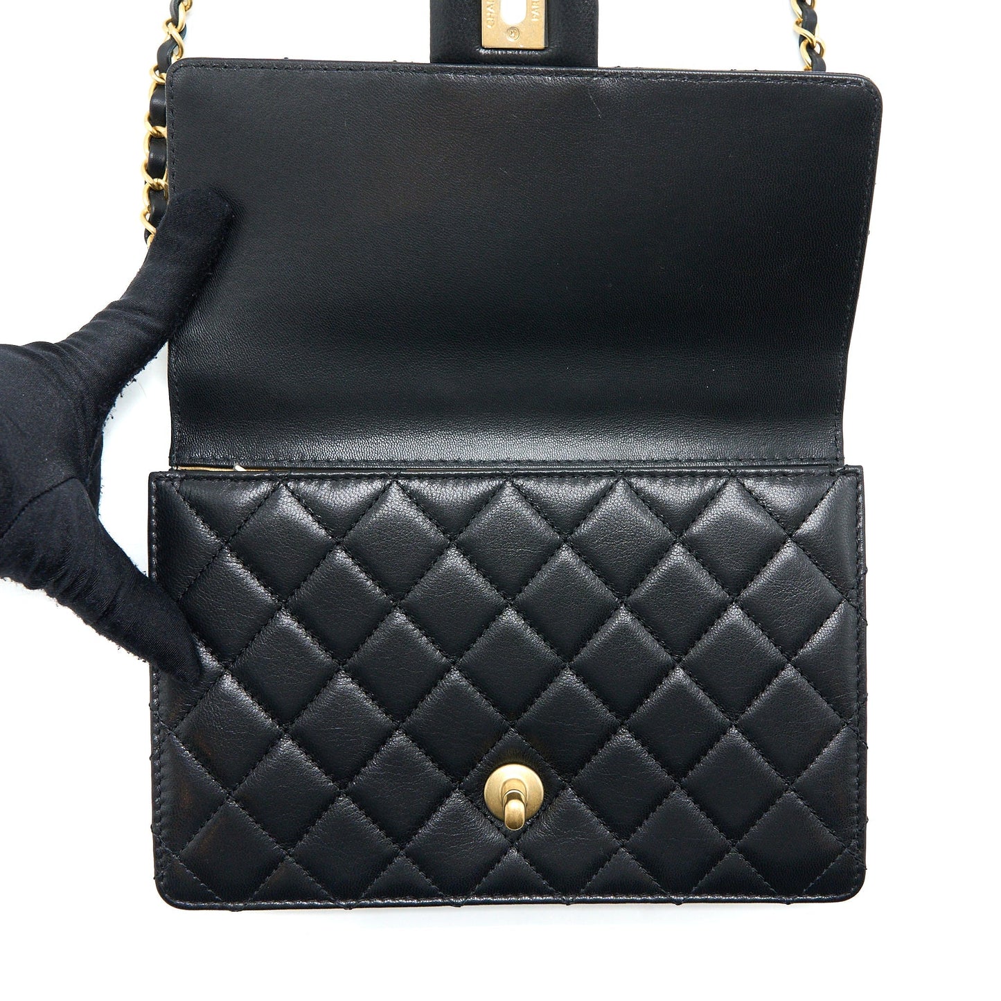 Chanel 20C Pearl Flap Bag Goatskin Black