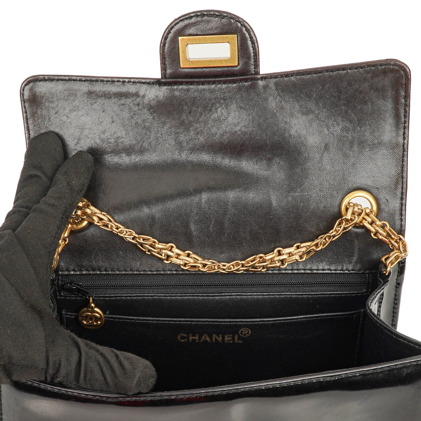 Chanel 2.55 Black Patent Leather Shoulder Bag