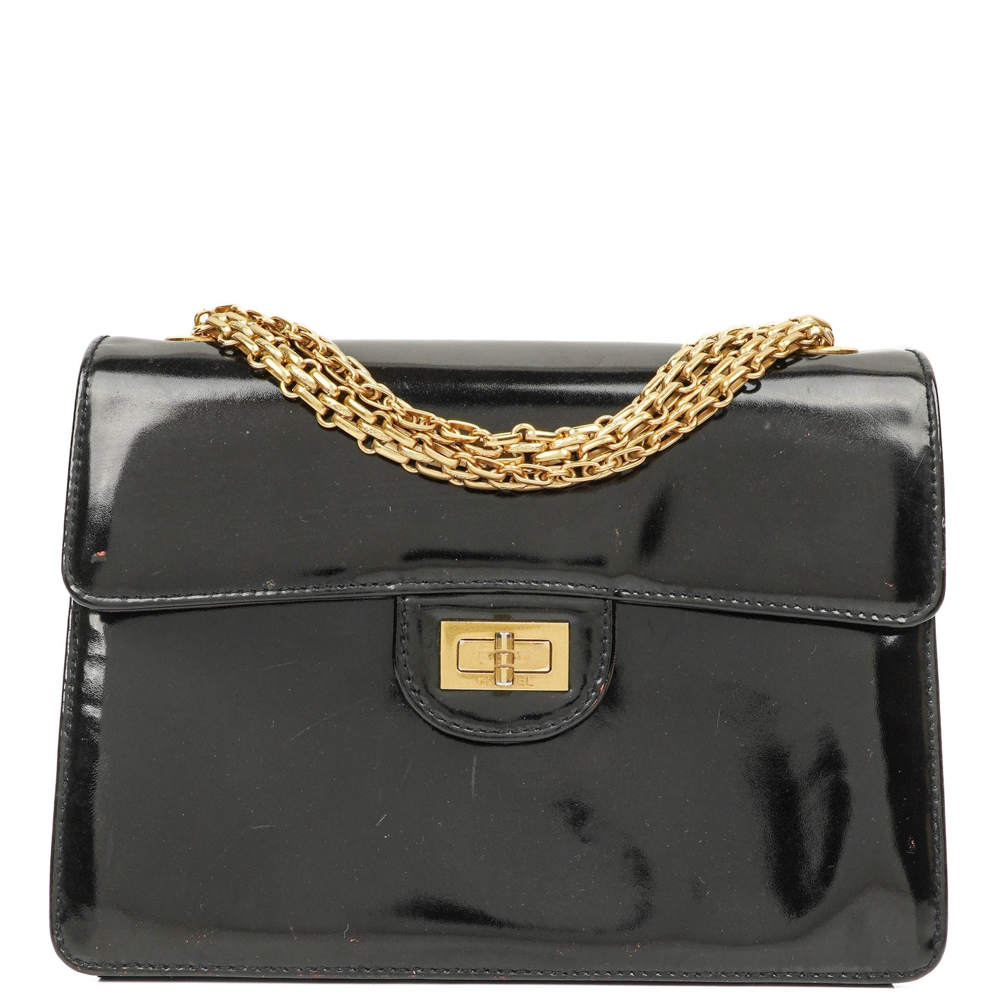 Chanel 2.55 Black Patent Leather Shoulder Bag