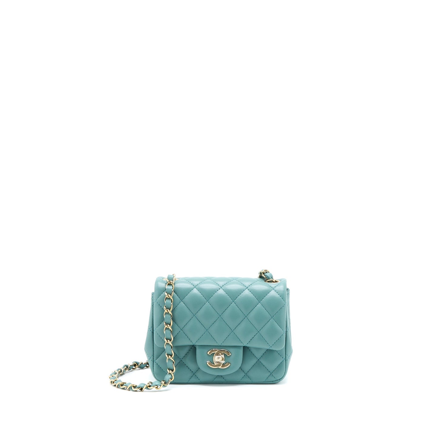 Chanel Mini Square Flap Bag Lambskin Light Green L (Microchip)