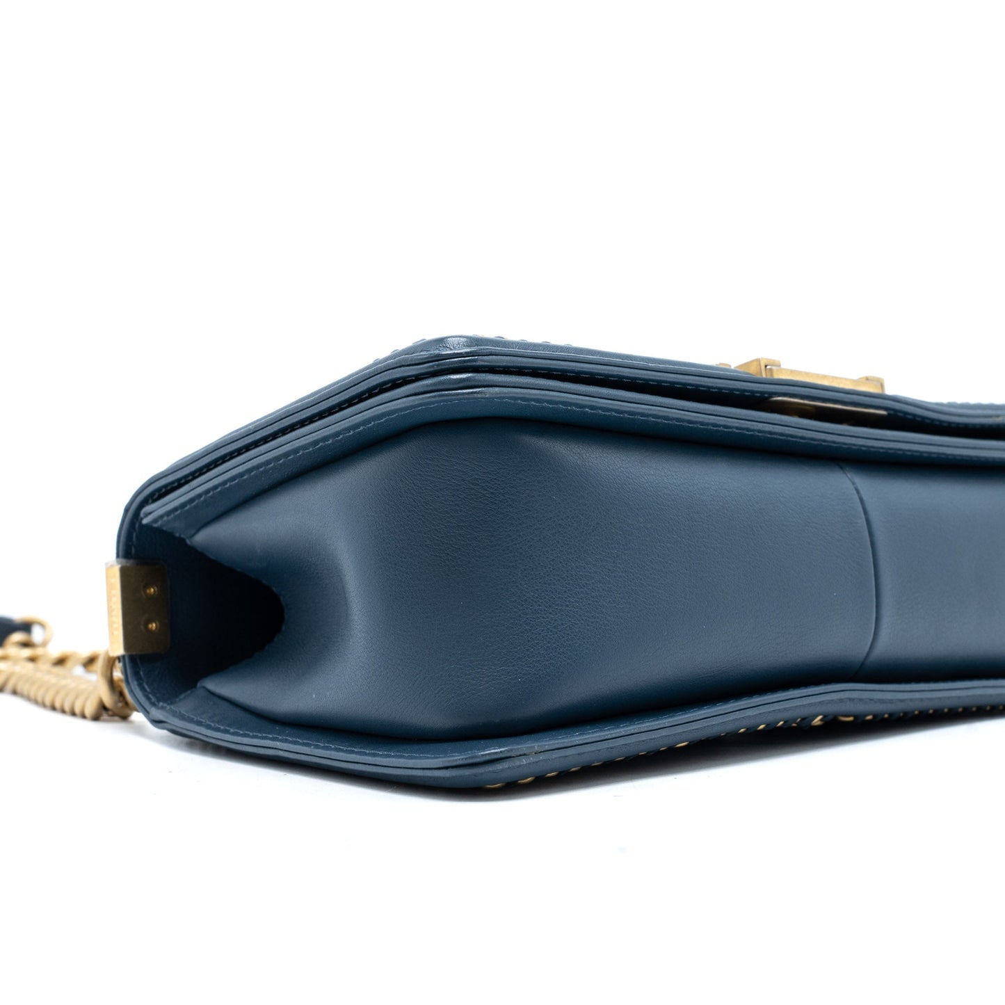 Chanel Top Handle Boy Bag Lambskin Dark Blue Brushed