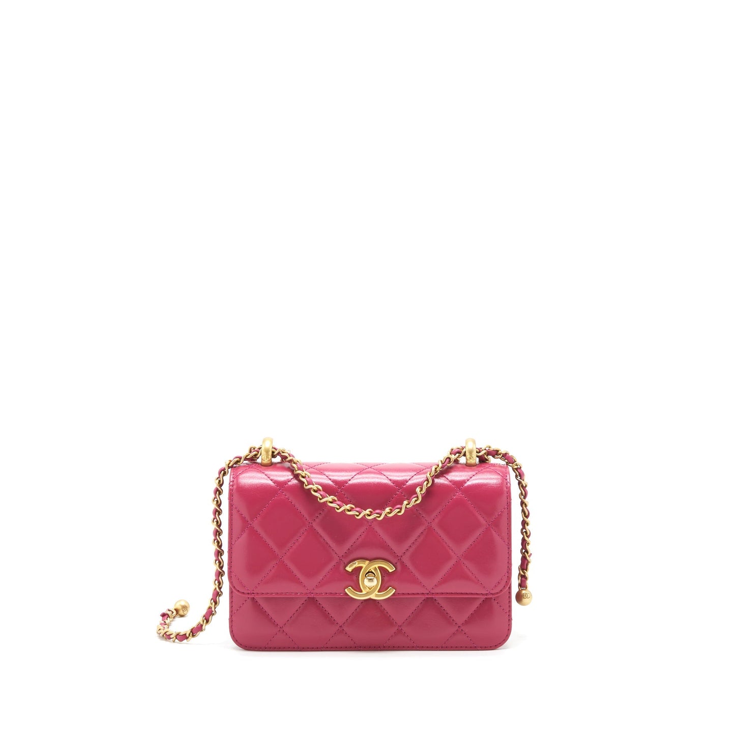Chanel 21A Small Gold Crush Flap Bag With Chain Calfskin Raspberry Pink