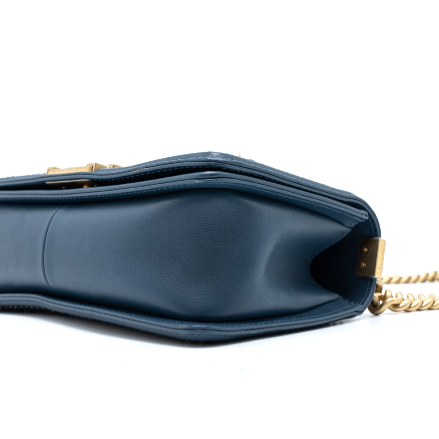 Chanel Top Handle Boy Bag Lambskin Dark Blue Brushed
