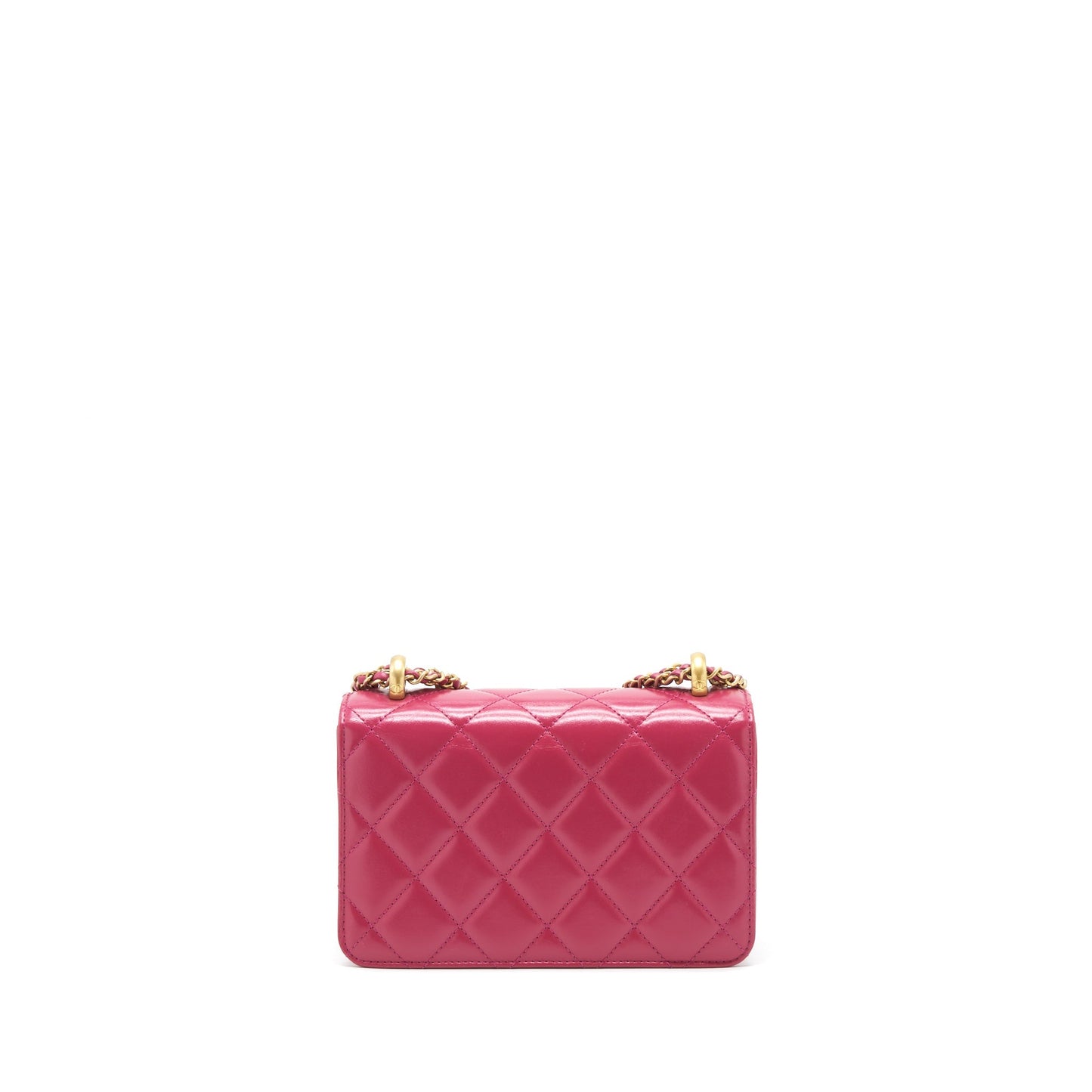 Chanel 21A Small Gold Crush Flap Bag With Chain Calfskin Raspberry Pink