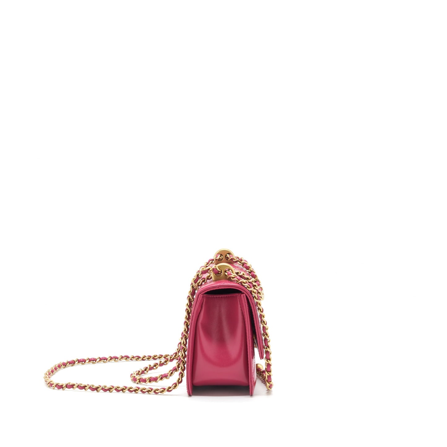 Chanel 21A Small Gold Crush Flap Bag With Chain Calfskin Raspberry Pink