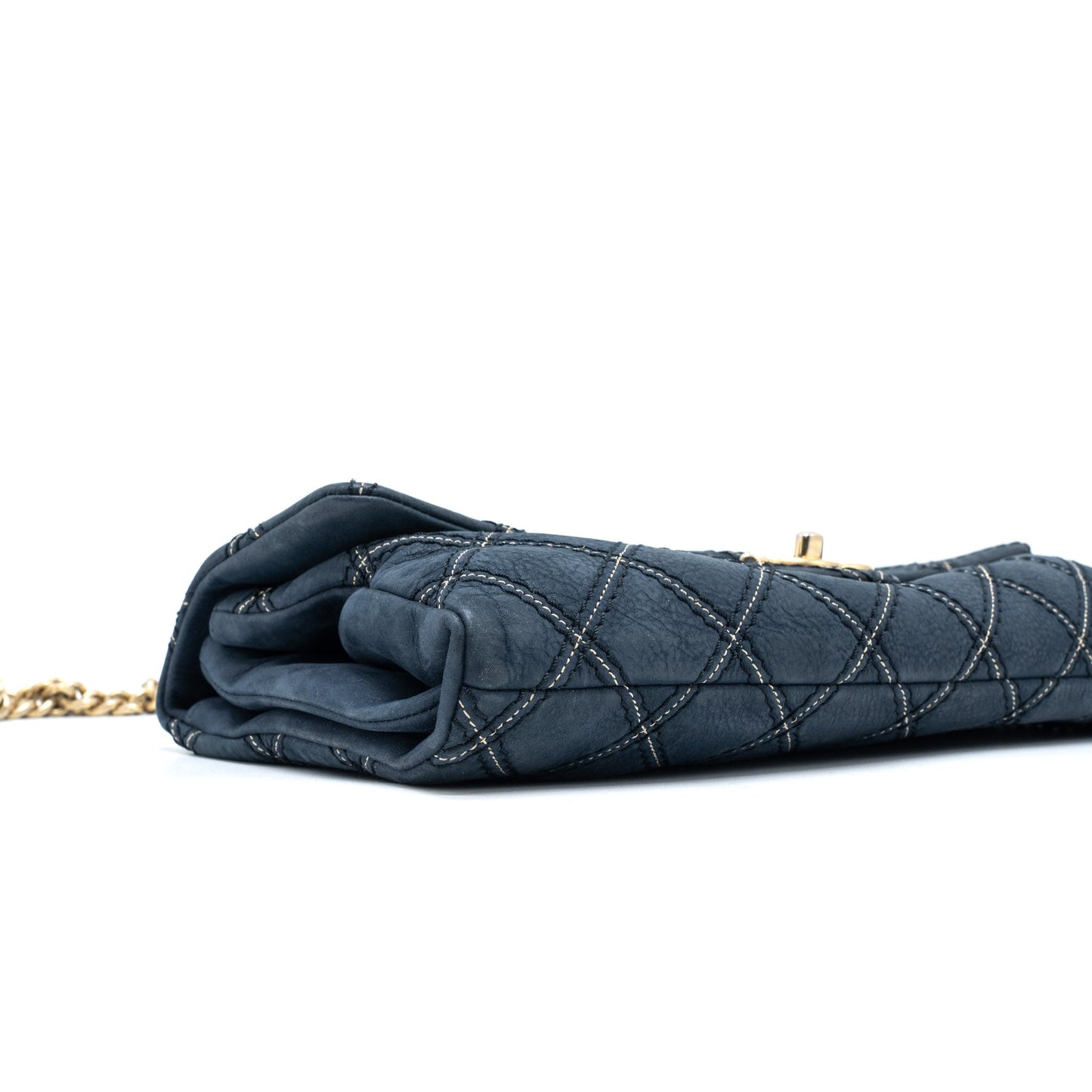 Chanel Quilted Flap Bag Calfskin Iridescent Dark Blue Brushed