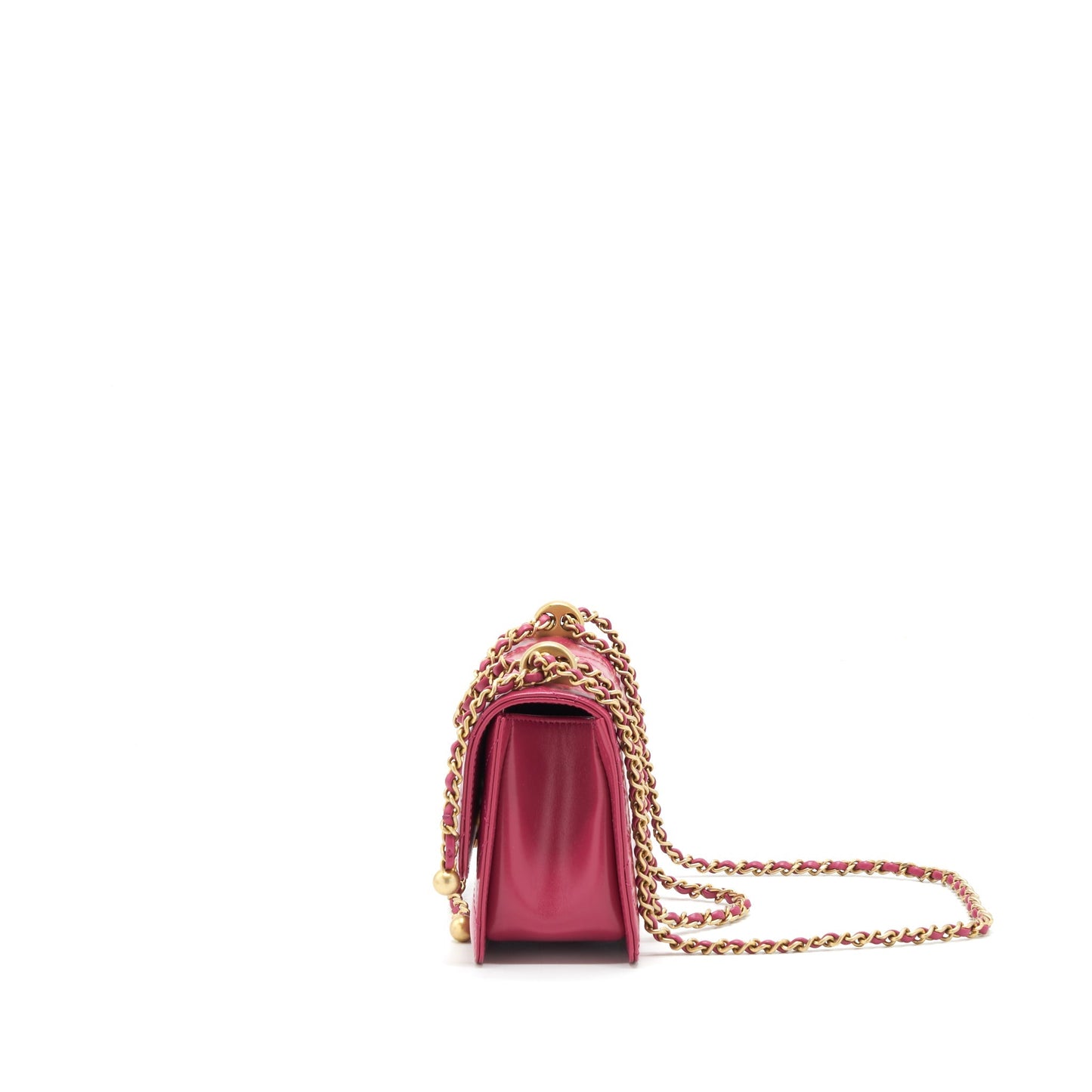 Chanel 21A Small Gold Crush Flap Bag With Chain Calfskin Raspberry Pink