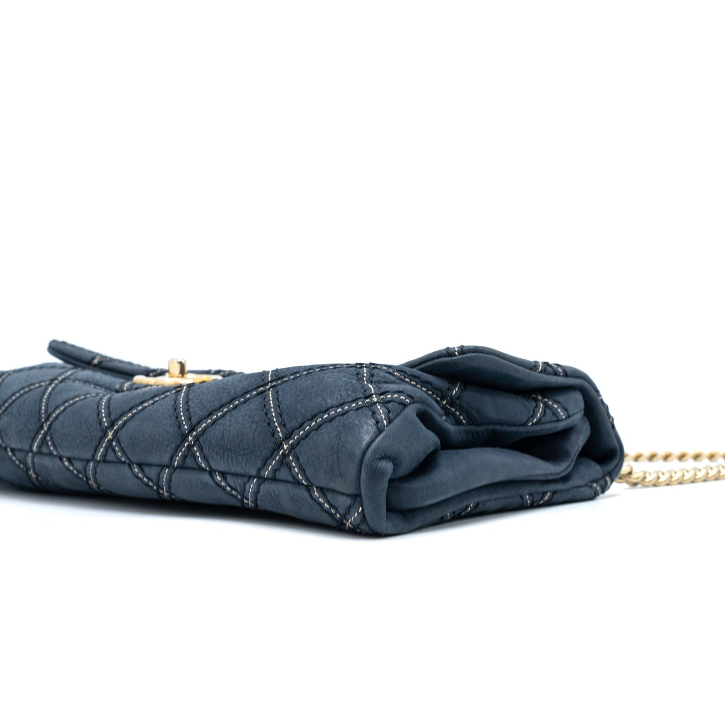 Chanel Quilted Flap Bag Calfskin Iridescent Dark Blue Brushed