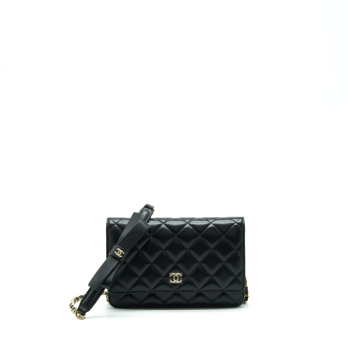 Chanel Ribbon Wallet On Chain Lambskin Black L