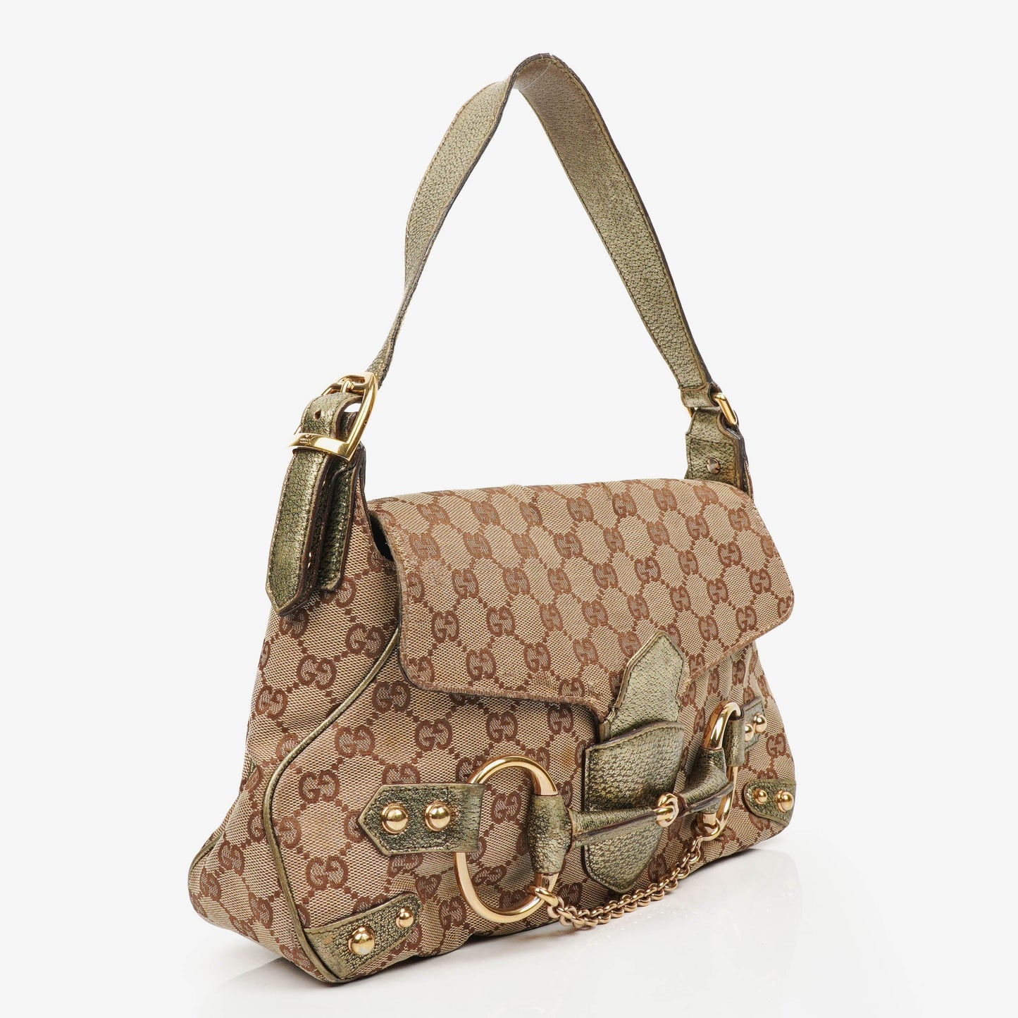 Gucci Beige/Metalic GG Canvas Horsebit Shoulder Bag