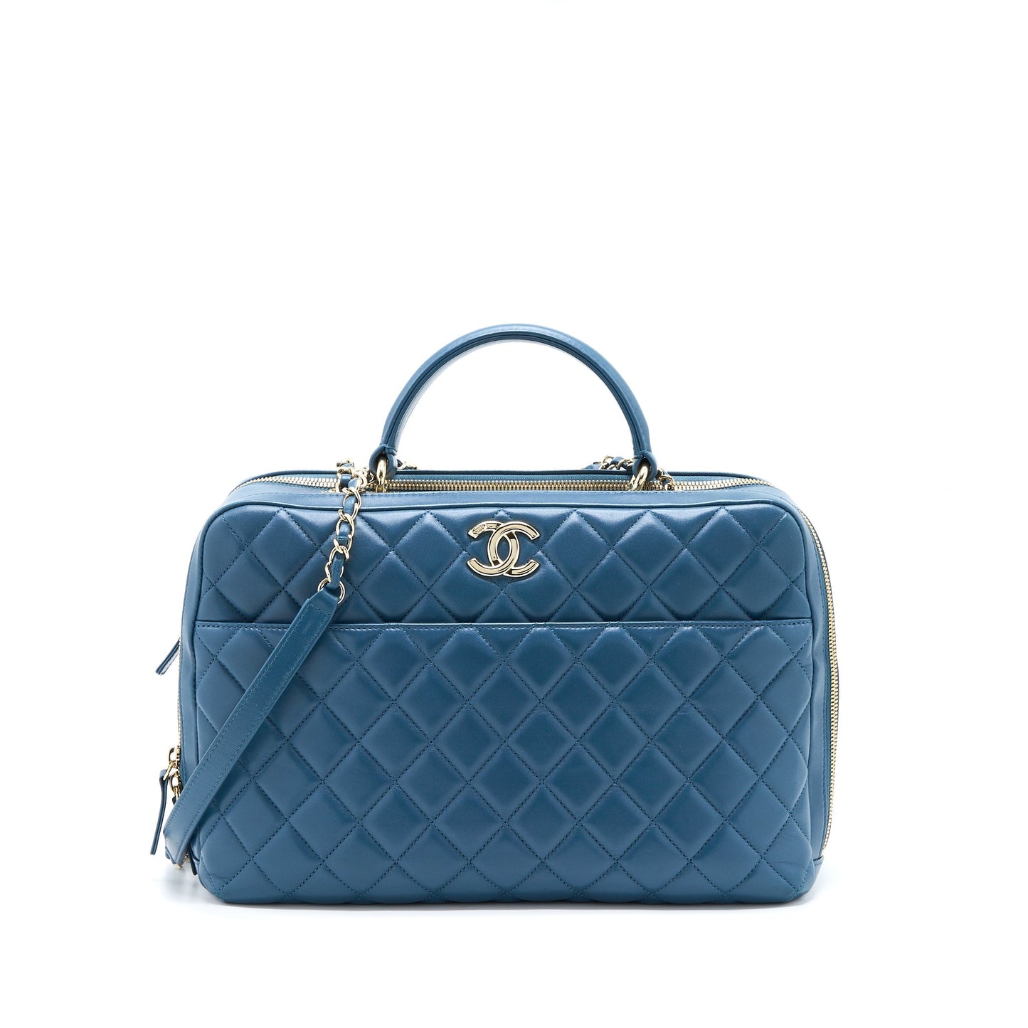 Chanel Quilted Large Trendy CC Bowling Bag Lambskin Blue L