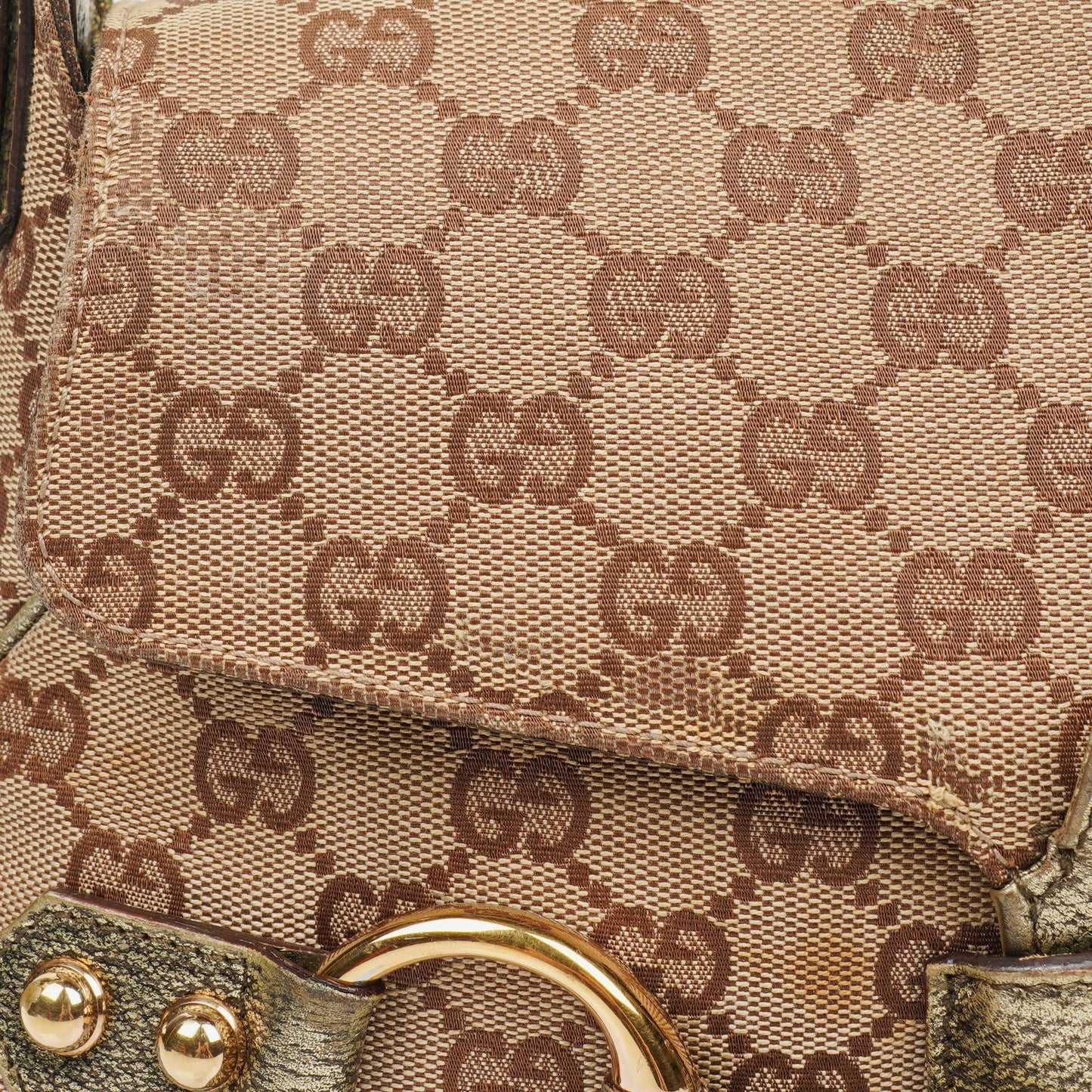 Gucci Beige/Metalic GG Canvas Horsebit Shoulder Bag